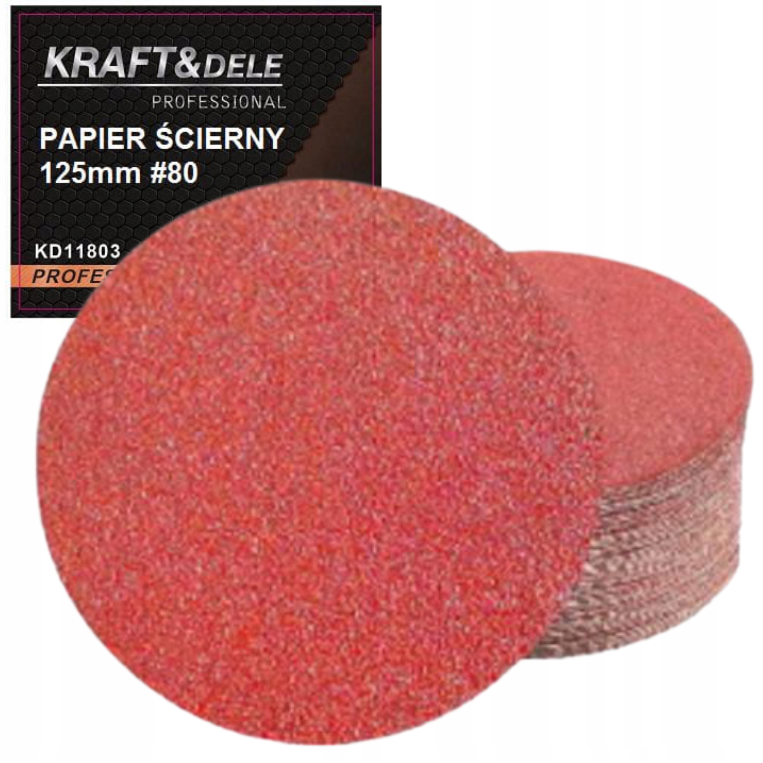 KRAFT&DELE PAPIER ŚCIERNY 50SZT. KRĄŻEK 125MM P80 NA RZEP KD11803