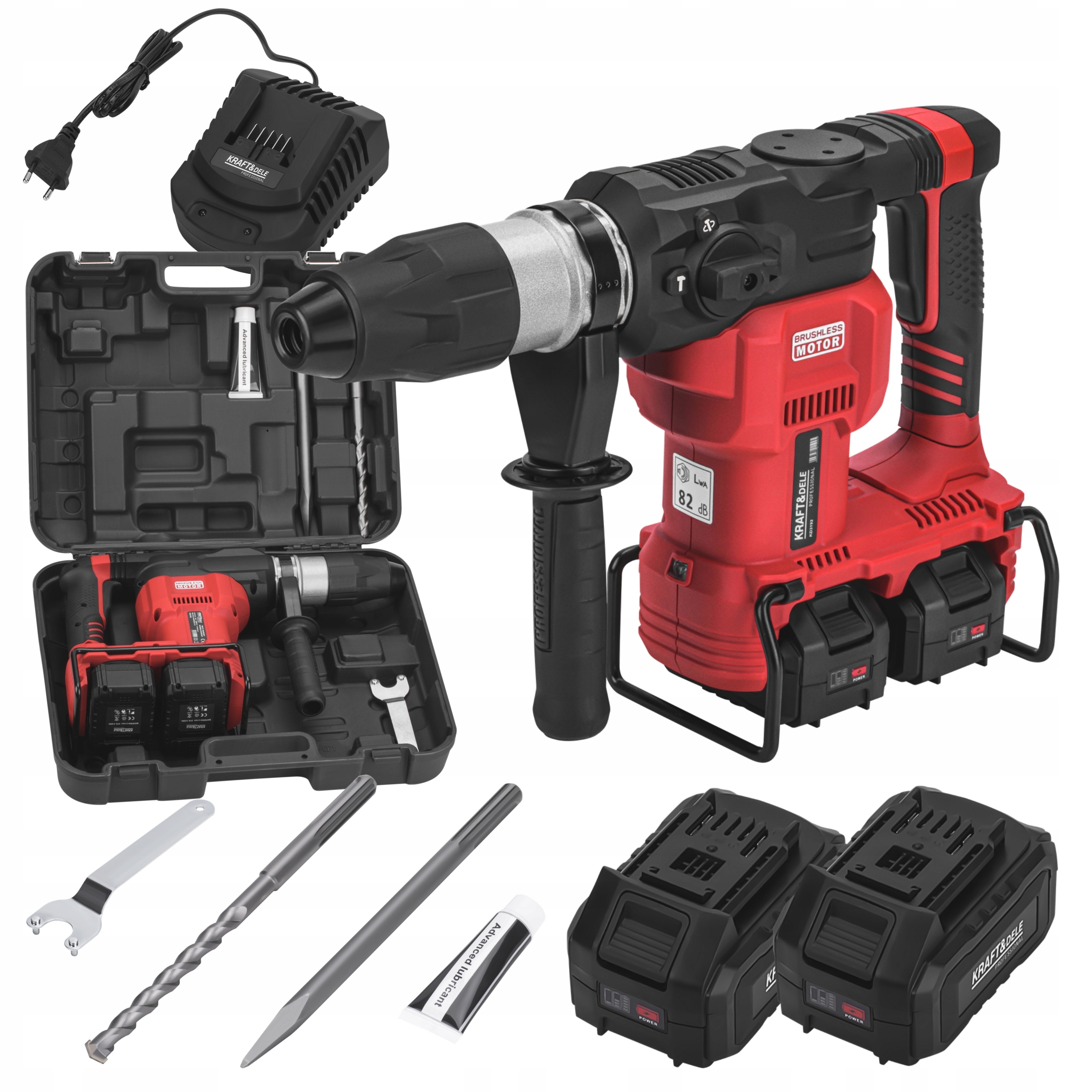 MŁOT UDAROWY AKUMULATOROWY 42V 10J BEZSZCZOTKOWY 2xAKUMULATOR 4Ah+AKCESORIA