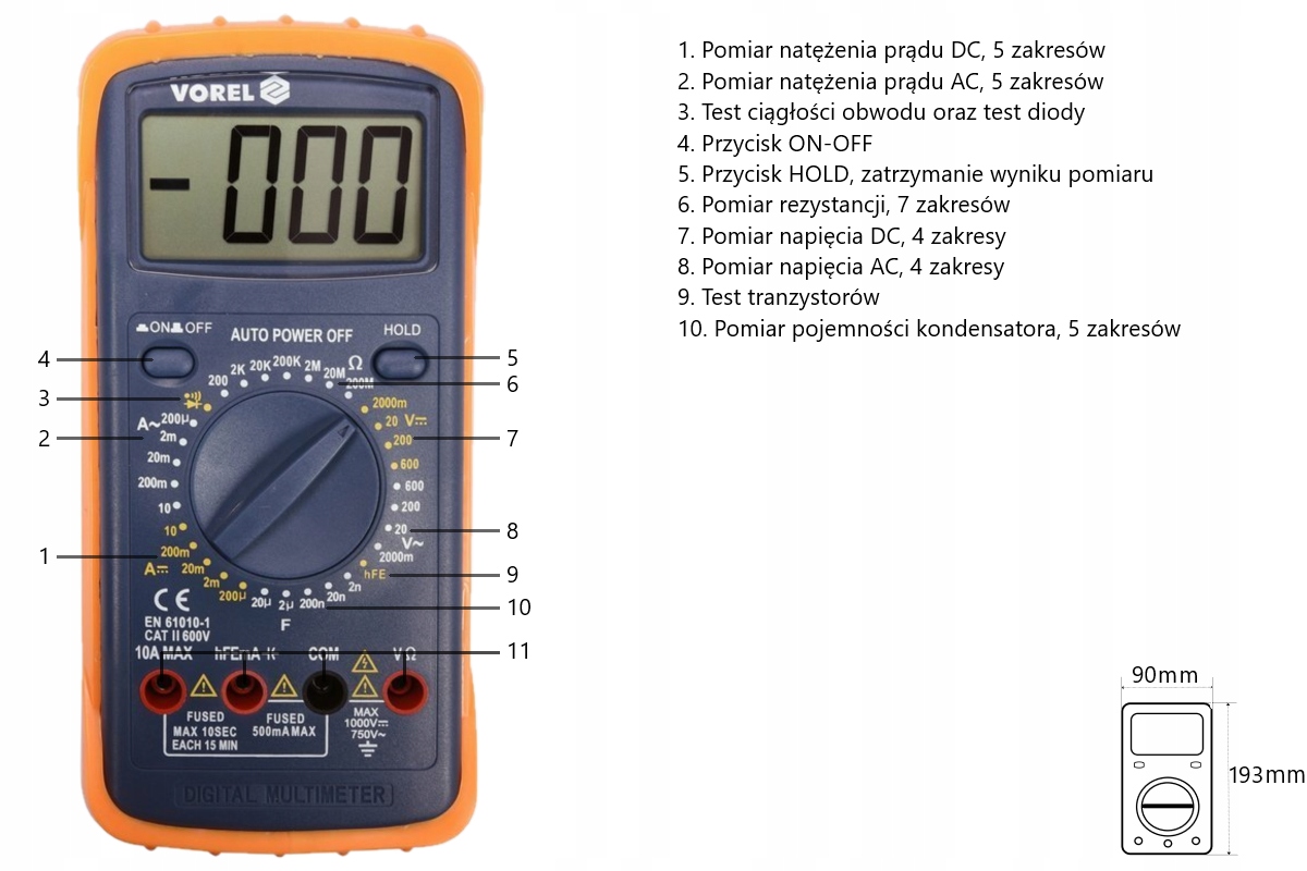 MULTIMETR MIERNIK CYFROWY UNIWERSALNY VOREL 81783