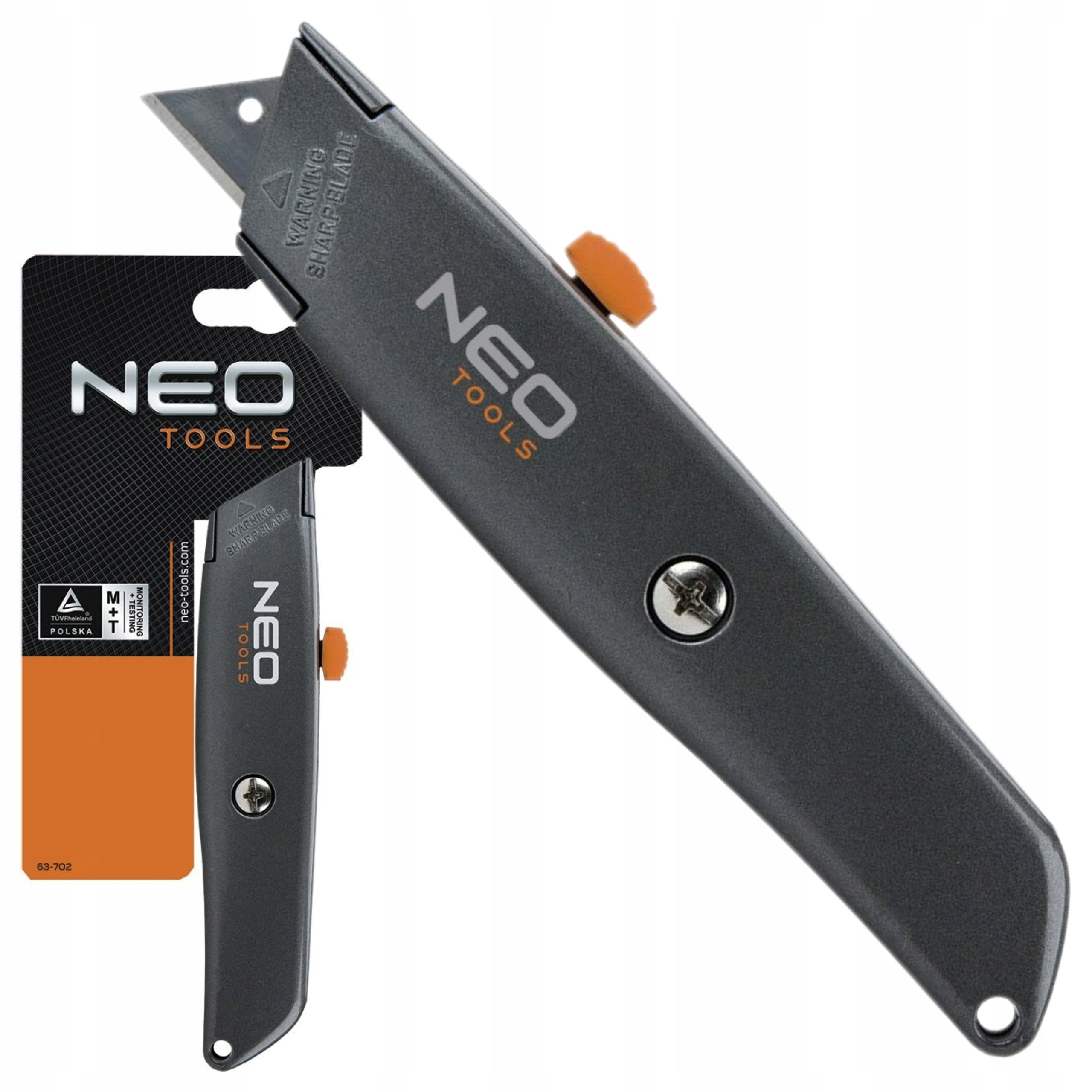 NEO TAPECIAK NÓŻ NOŻYK Z OSTRZEM TRAPEZOWYM CHOWANYM METALOWY KORPUS 63-702