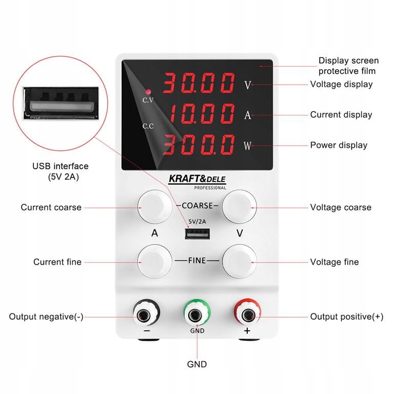 ZASILACZ LABORATORYJNY REGULOWANY PRECYZYJNY 0-30V 10A LED 200-240V AC