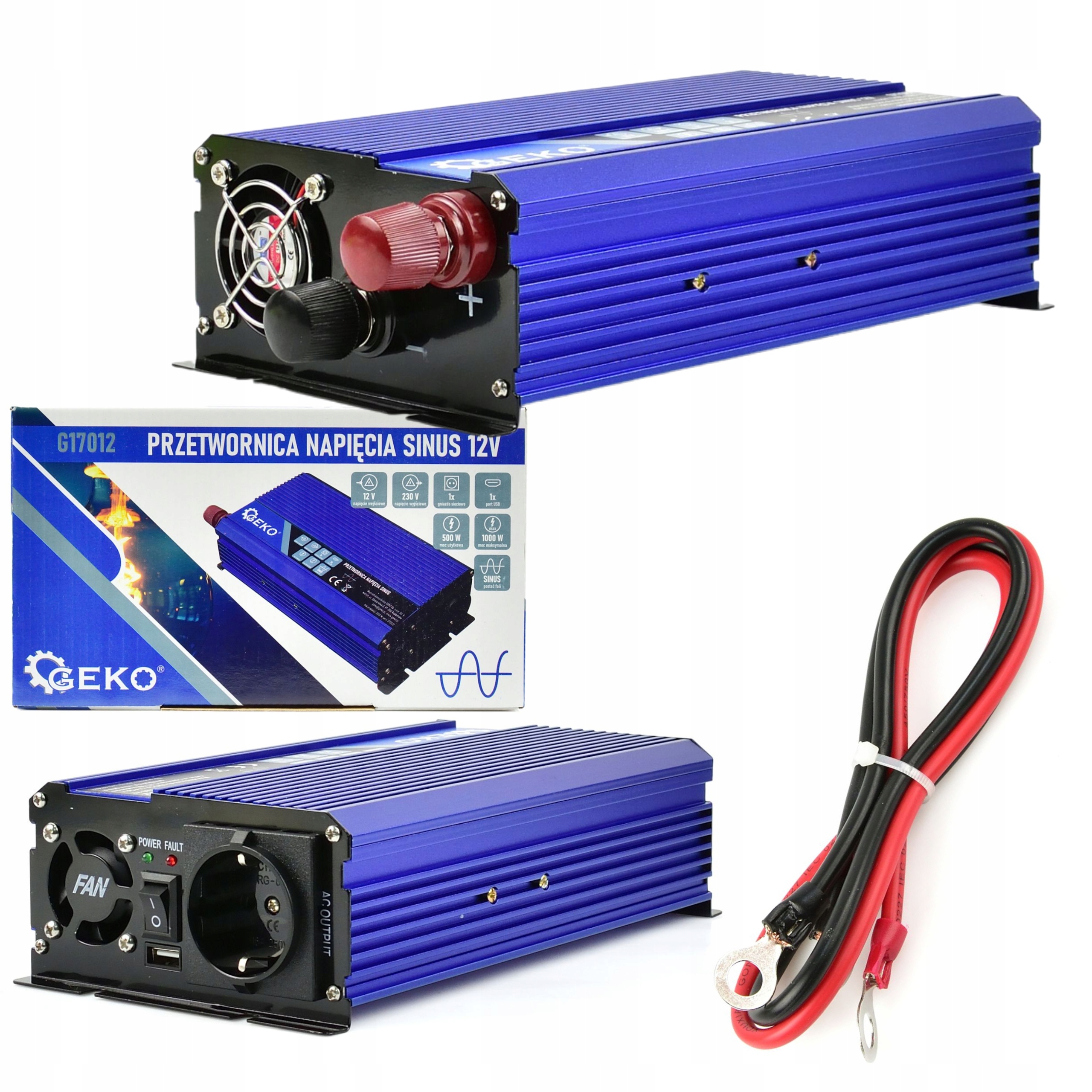 SAMOCHODOWA PRZETWORNICA NAPIĘCIA 12V 230V 1000W