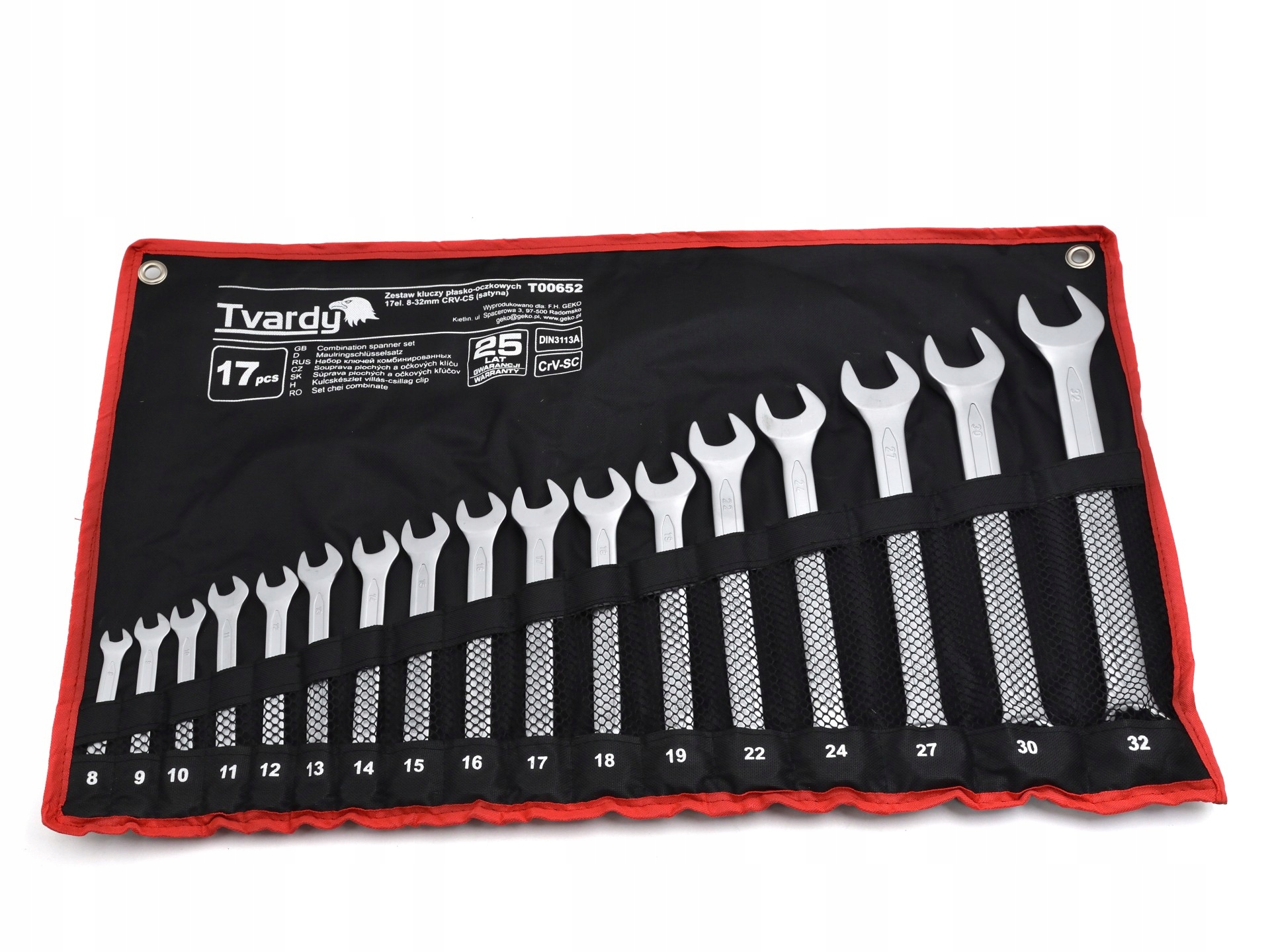 ZESTAW KLUCZY 17.EL PŁASKO-OCZKOWYCH 8-32MM KLUCZE PŁASKO-OCZKOWE T00652