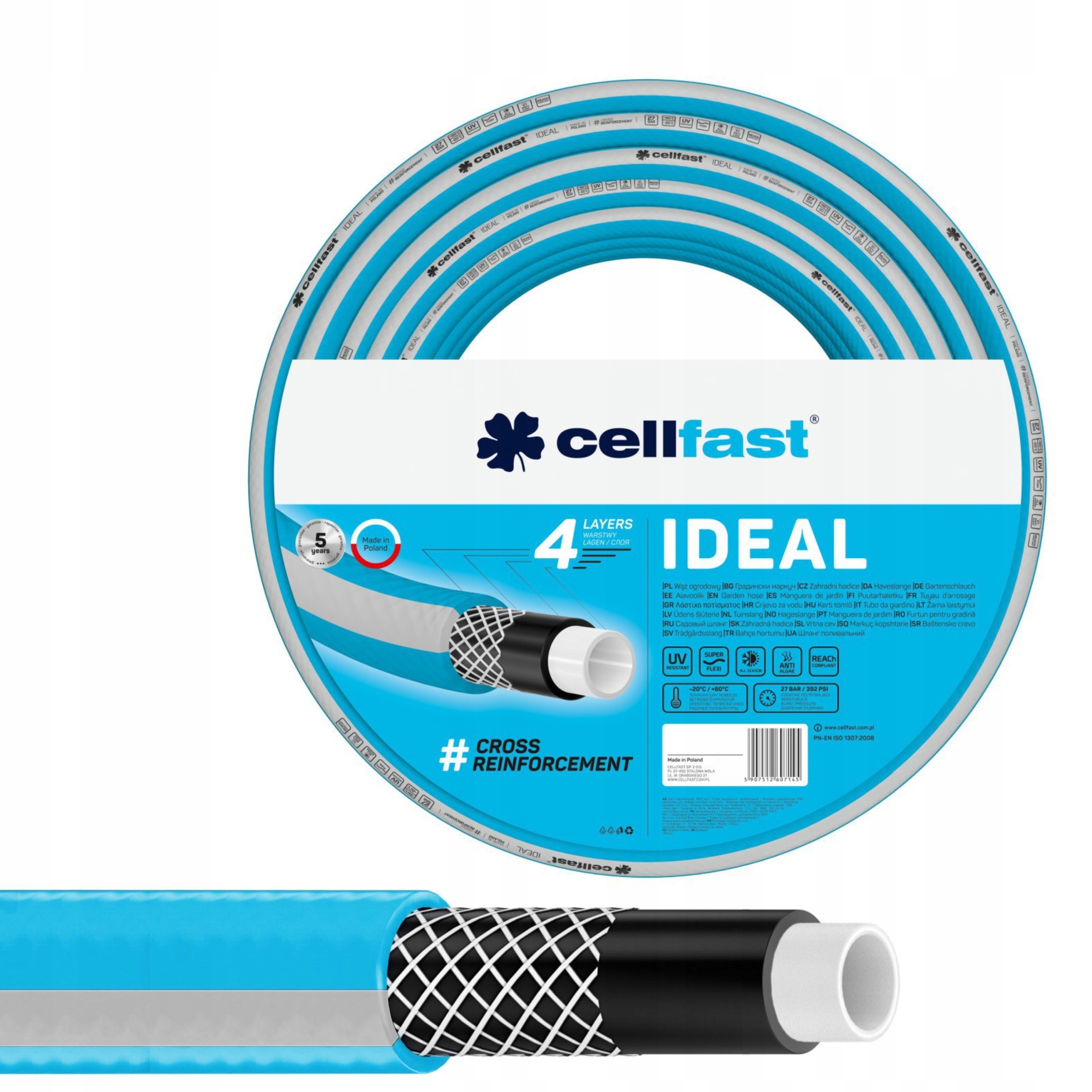 CELLFAST WĄŻ OGRODOWY IDEAL 4 WARSTWOWY 27bar 1/2" 30m DO PODLEWANIA POLSKI