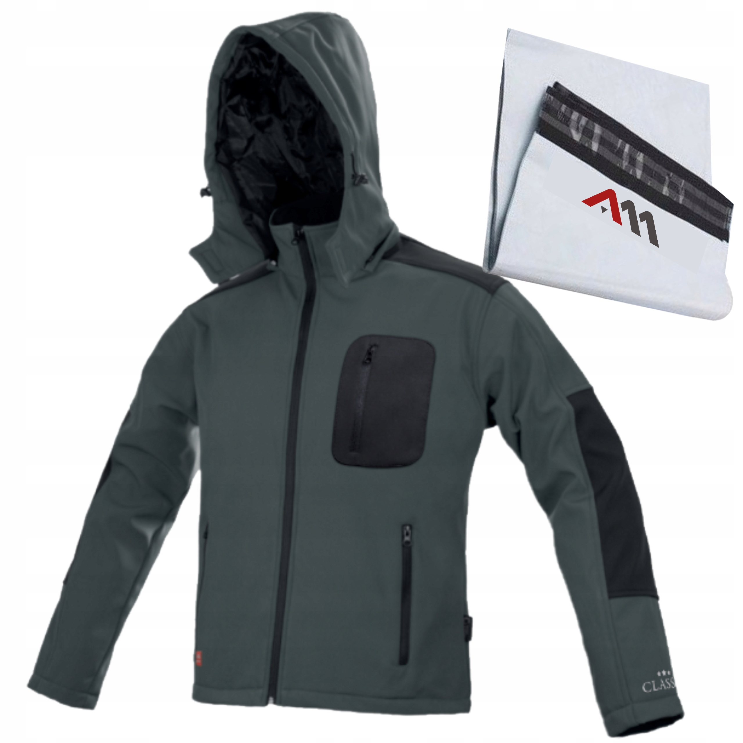 SOFTSHELL KURTKA MĘSKA CIEPŁA ROBOCZA BHP WODOODPORNA KAPTUR SPORTOWA r. XL