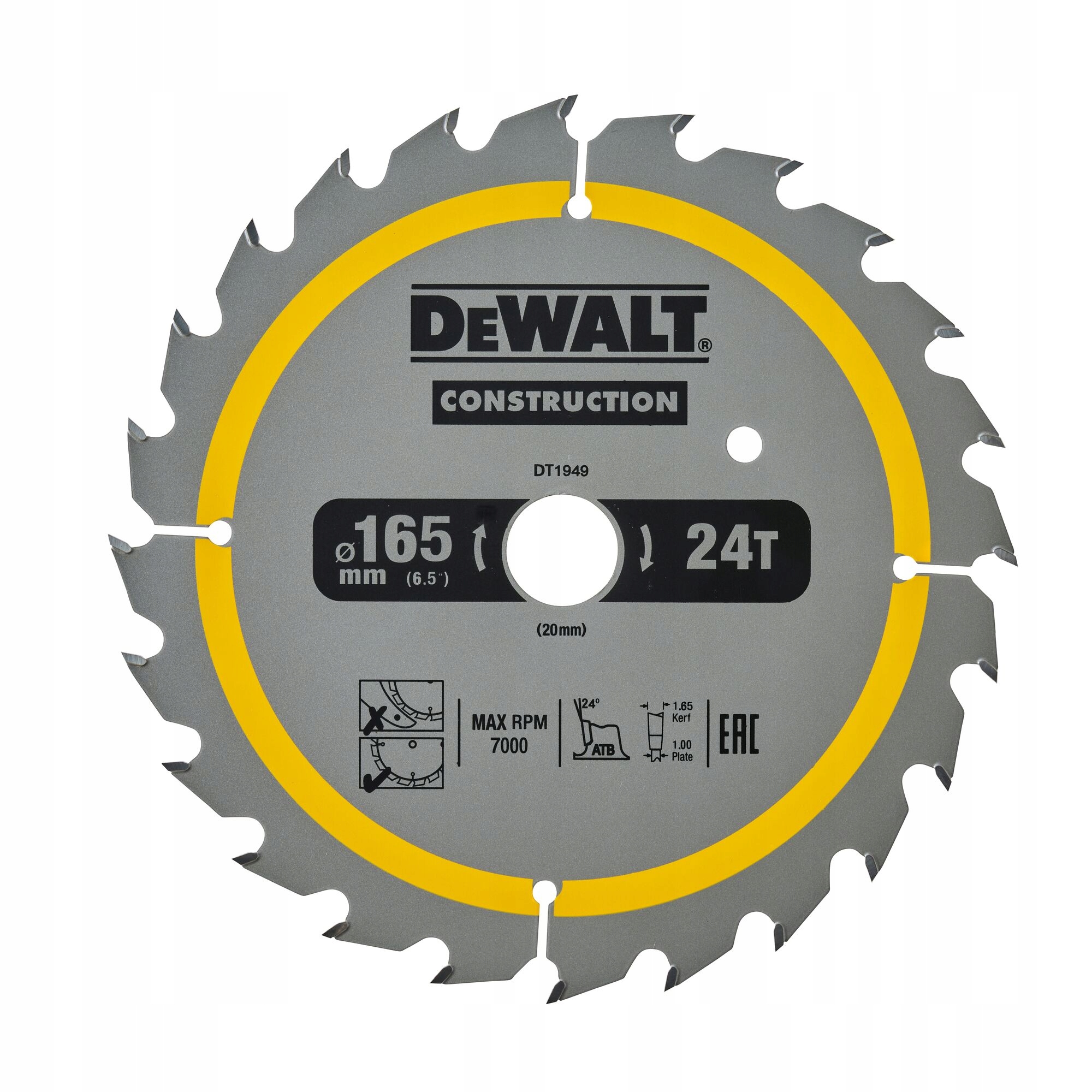 DEWALT DT1949 TARCZA DO CIĘCIA DREWNA 165X20MM 24Z