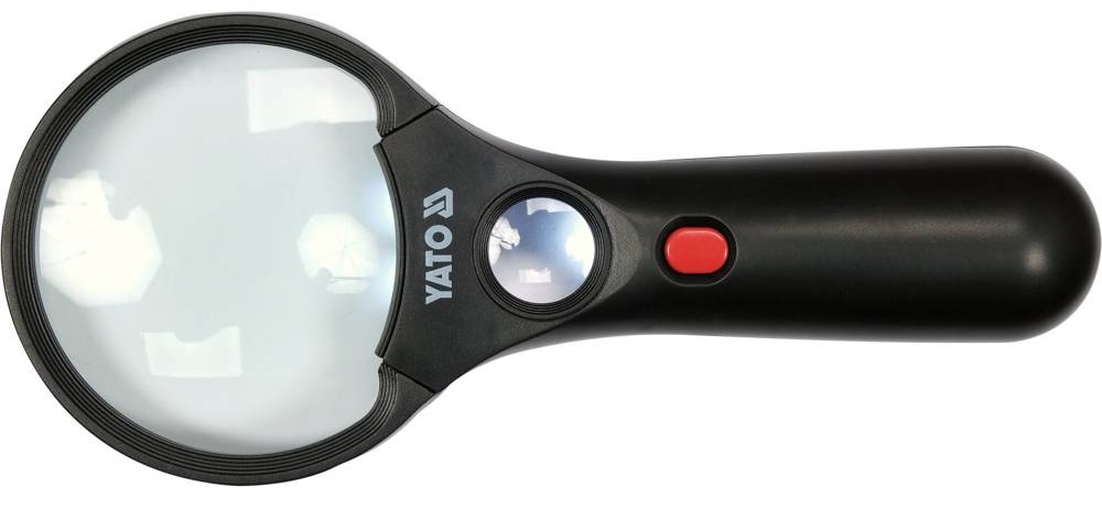 YATO LUPA DWIE SOCZEWKI 3x/45x PODŚWIETLENIE LED UV LED NA BATERIE YT-73845