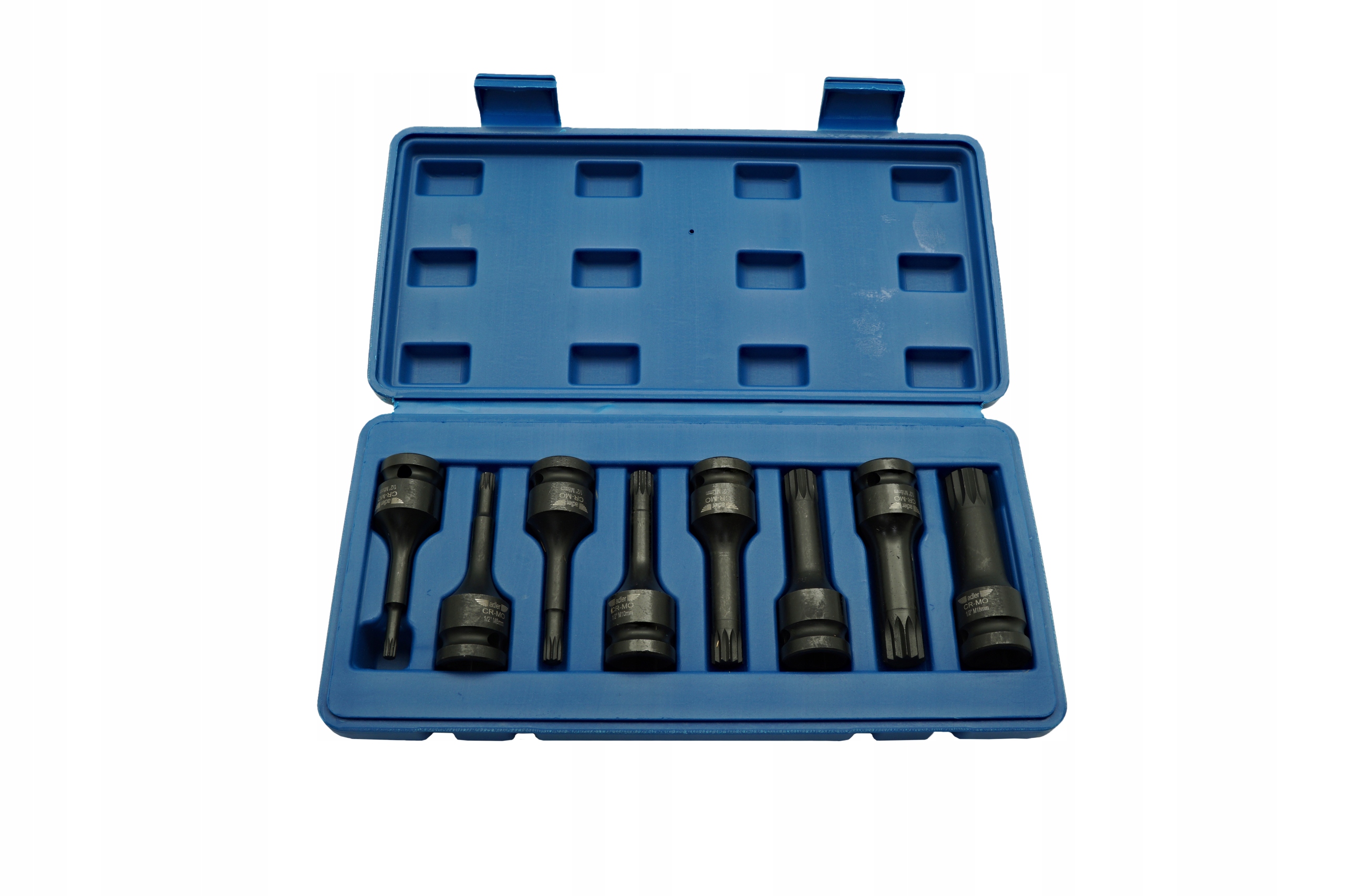 ADLER ZESTAW NASADKI UDAROWE KLUCZE TRZPIENIOWE SPLINE M5-M18 1/2'' 8 SZT