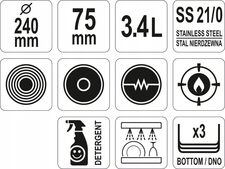 YATO PROFESJONALNY RONDEL DO SOSÓW ZE STALI NIERDZEWNEJ 24X7,5CM 3,4L 00081