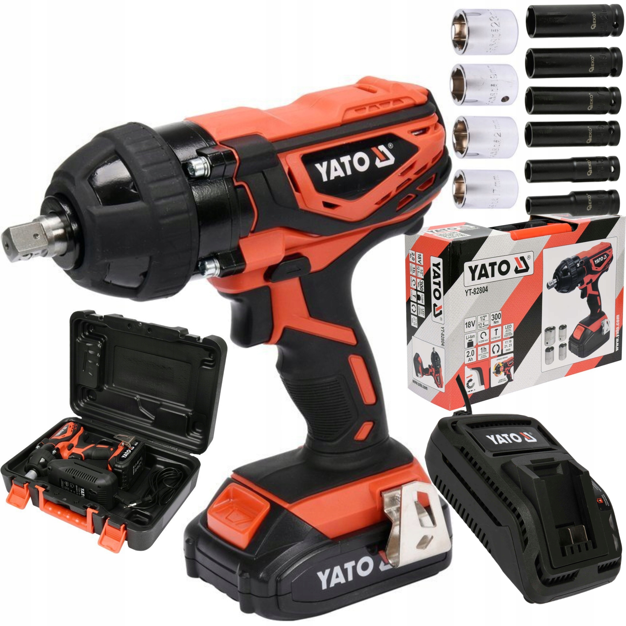 YATO KLUCZ UDAROWY ZAKRĘTAKA AKU 18V 2Ah 1/2" WALIZKA YT-82804 +10 NASADEK