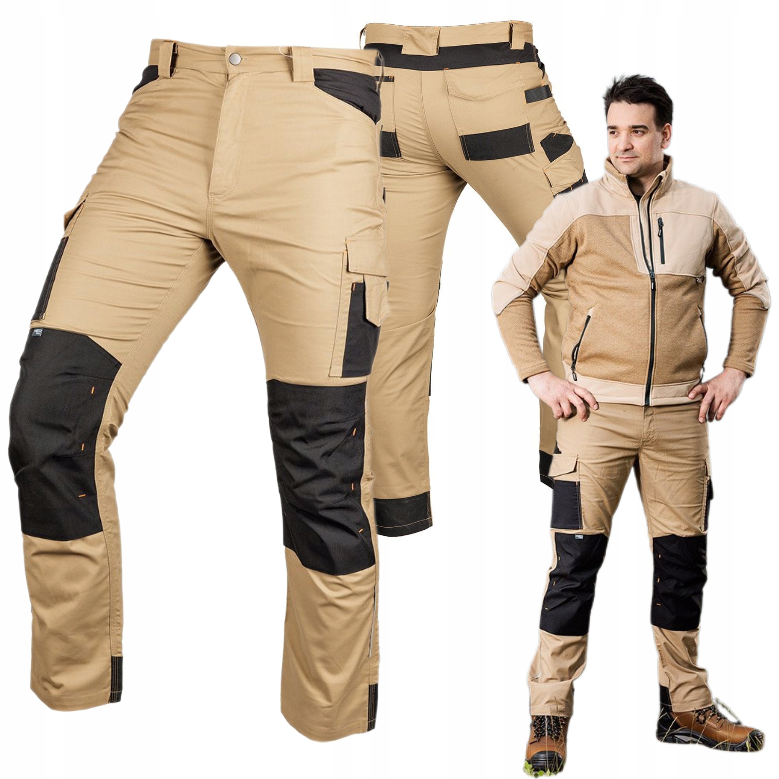 NEO SPODNIE ROBOCZE MIX&MATCH CANVAS WZMOCNIENIA BEŻOWO-CZARNE 81-350-3 3XL