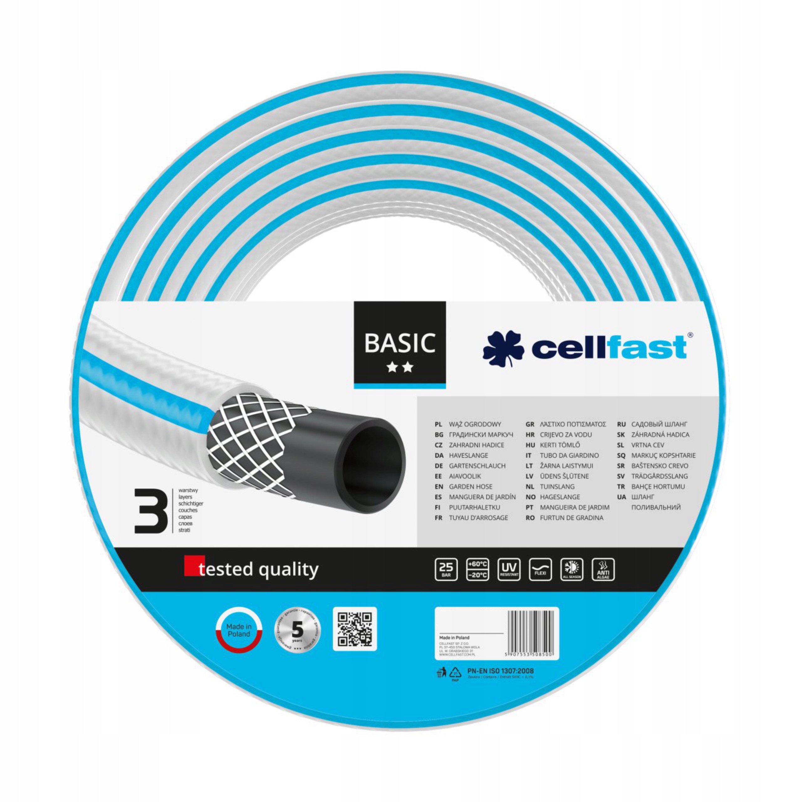 CELLFAST WĄŻ OGRODOWY BASIC 3-WARSTWOWY 1" 10m 25 Bar 10-431 FLEXI POLSKI