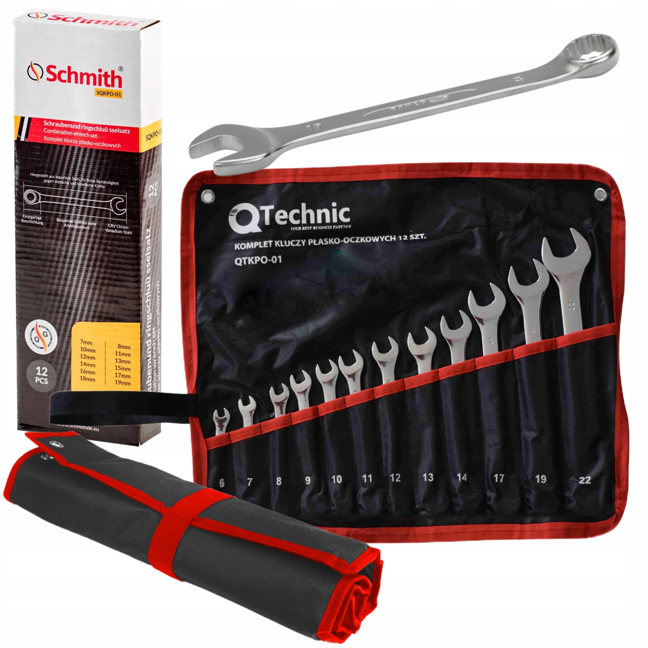 SCHMITH ZESTAW KLUCZE PŁASKIE PŁASKO OCZKOWE KOMPLET 6-22 mm 12szt PŁACHTA