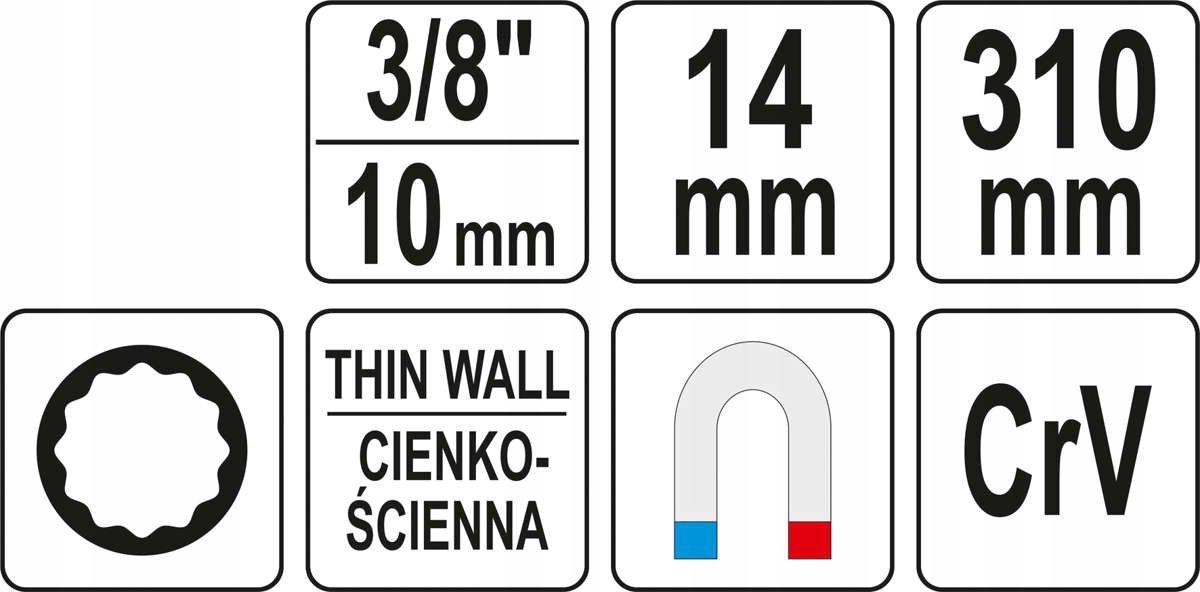 YATO KLUCZ DO ŚWIEC 14mm Z PRZEDŁUŻKĄ PRZGUBEM 3/8'' I MAGNESEM 310mm