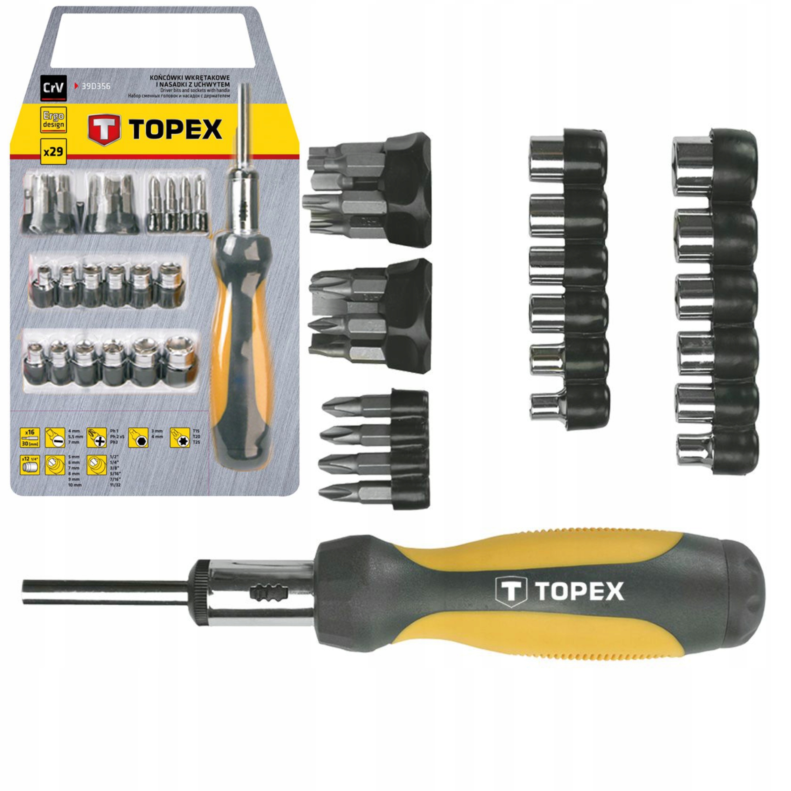 WKRĘTAK Z WYMIENNYMI KOŃCÓWKAMI I NASADKAMI 34SZT.