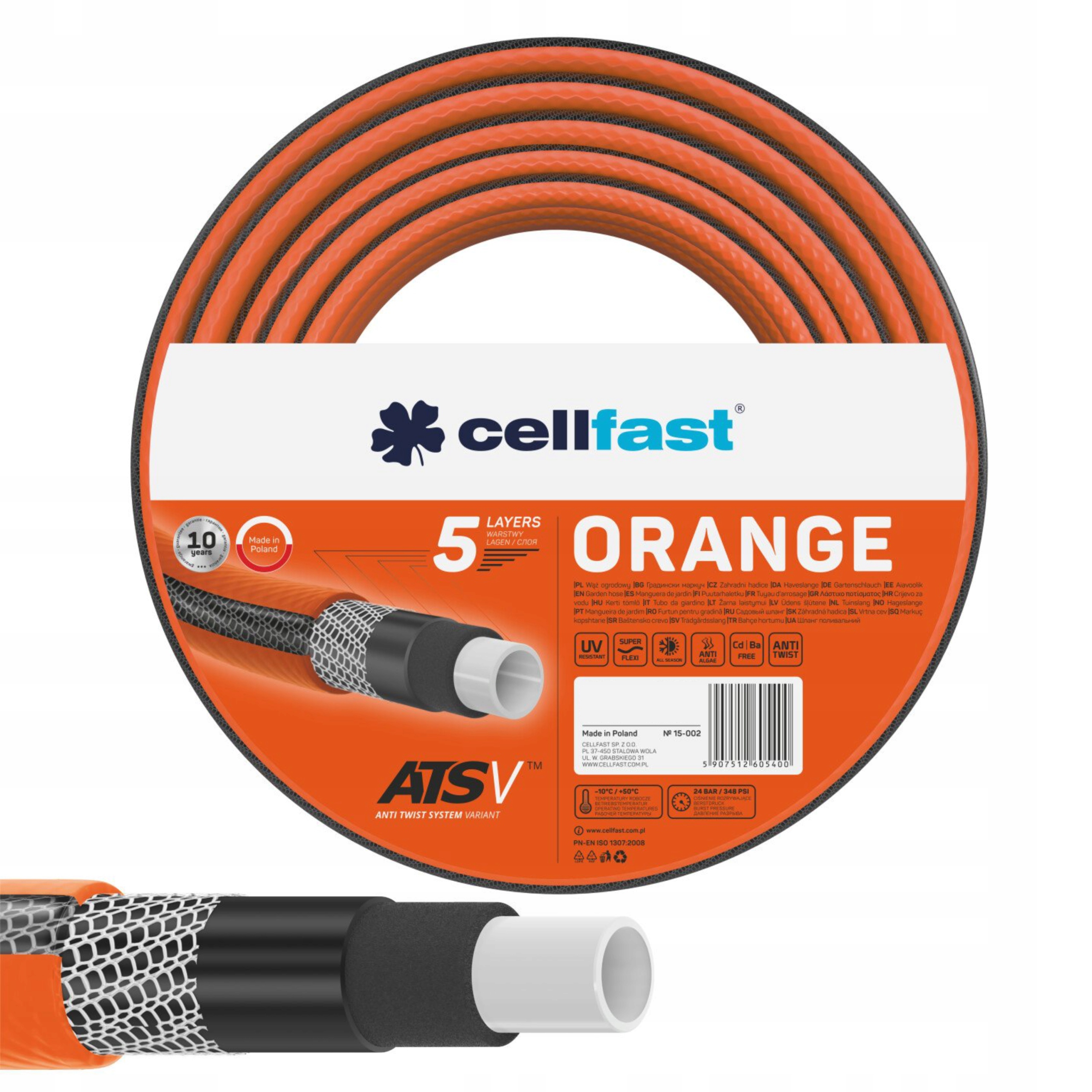 CELLFAST WĄŻ OGRODOWY ORANGE ATSV 5-WARST 1/2" 25m