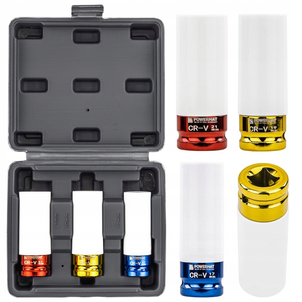 ZESTAW NASADEK UDAROWYCH DO FELG ALUMINIOWYCH 17/19/21 MM KOLOROWE 3 SZT