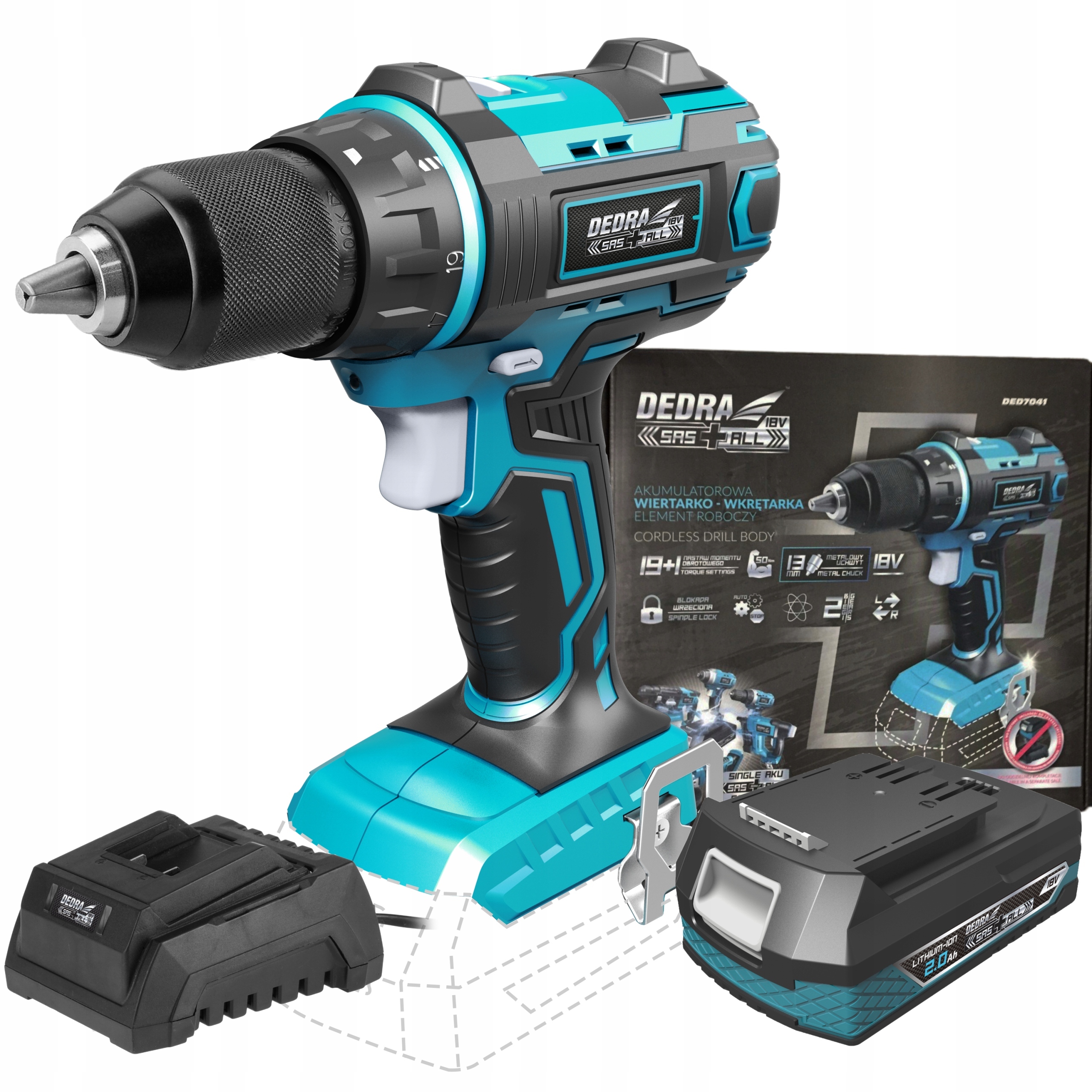 DEDRA WKRĘTARKO WKRĘTARKA AKUM SAS+ALL 50Nm 13mm 2-biegi DED7041 18V +2Ah