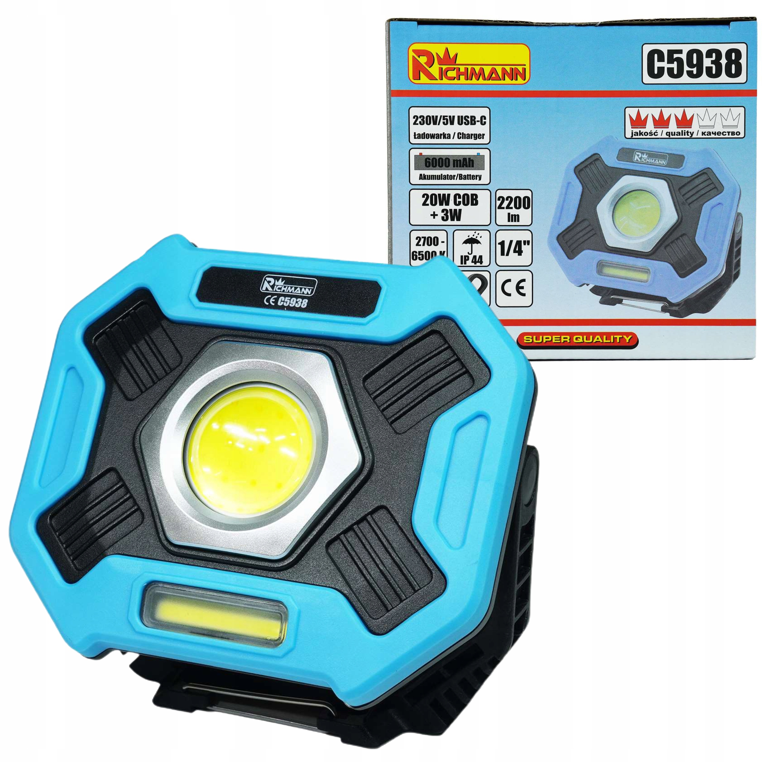 RICHMANN LAMPA HALOGENOWA AKUMULATOR PRZENOŚNA 20W LED 2200LM 6000MAH C5938