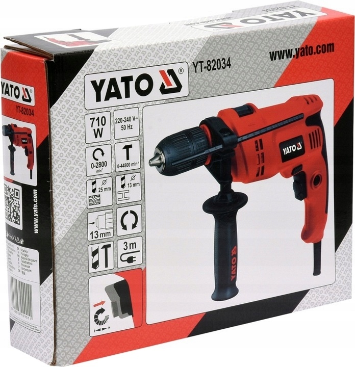 YATO WIERTARKA UDAROWA 710W UCHWYT 13MM REGULACJA OBROTÓW PR/LE YT-82034