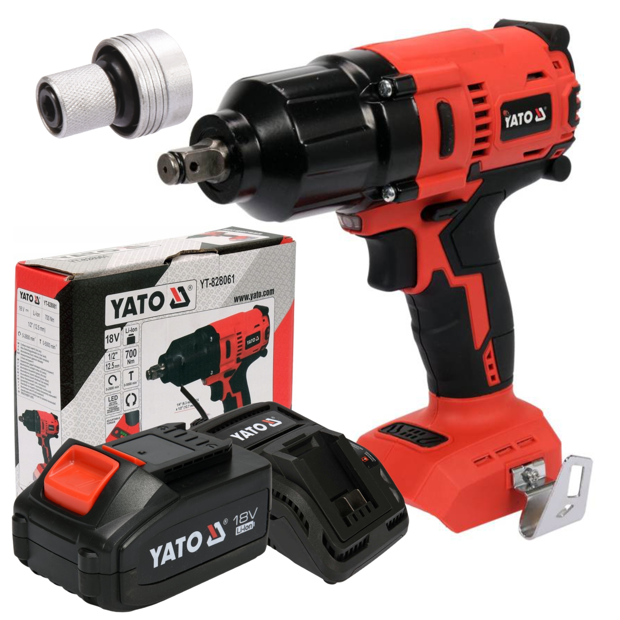 YATO KLUCZ BEZSZCZOTKOWY AKUMULATOROWY 1/2'' 700NM UDAROWY 18V +4Ah