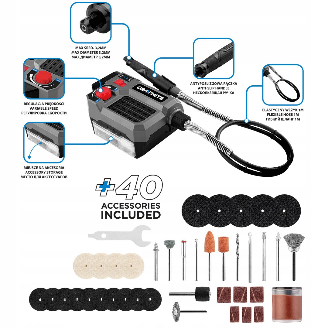 GRAPHITE MULTISZLIFIERKA AKU 18V + AKCESORIA +2Ah