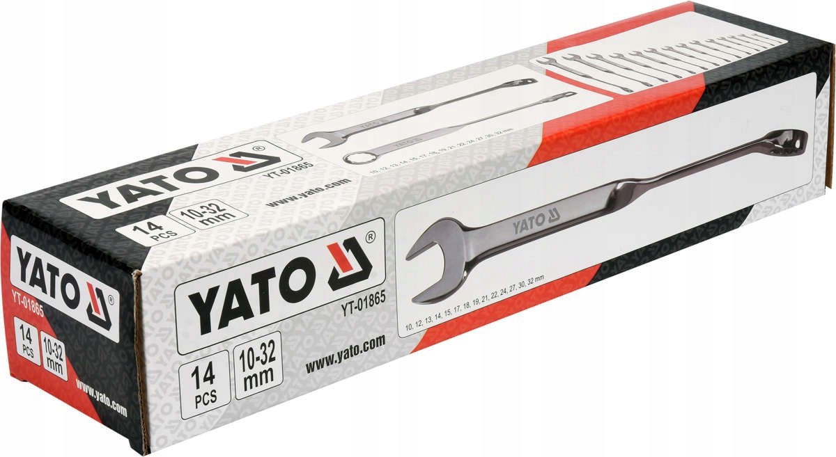 YATO KOMPLET KLUCZE PŁASKO-OCZKOWE SKRĘCONE 10-32MM NA PŁACHCIE 14 SZTUK