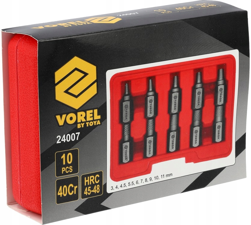 VOREL WYKRĘTAKI DO USZKODZONYCH ŚRUB WEWNĘTRZNYCH HEX TORX SPLINE 10EL
