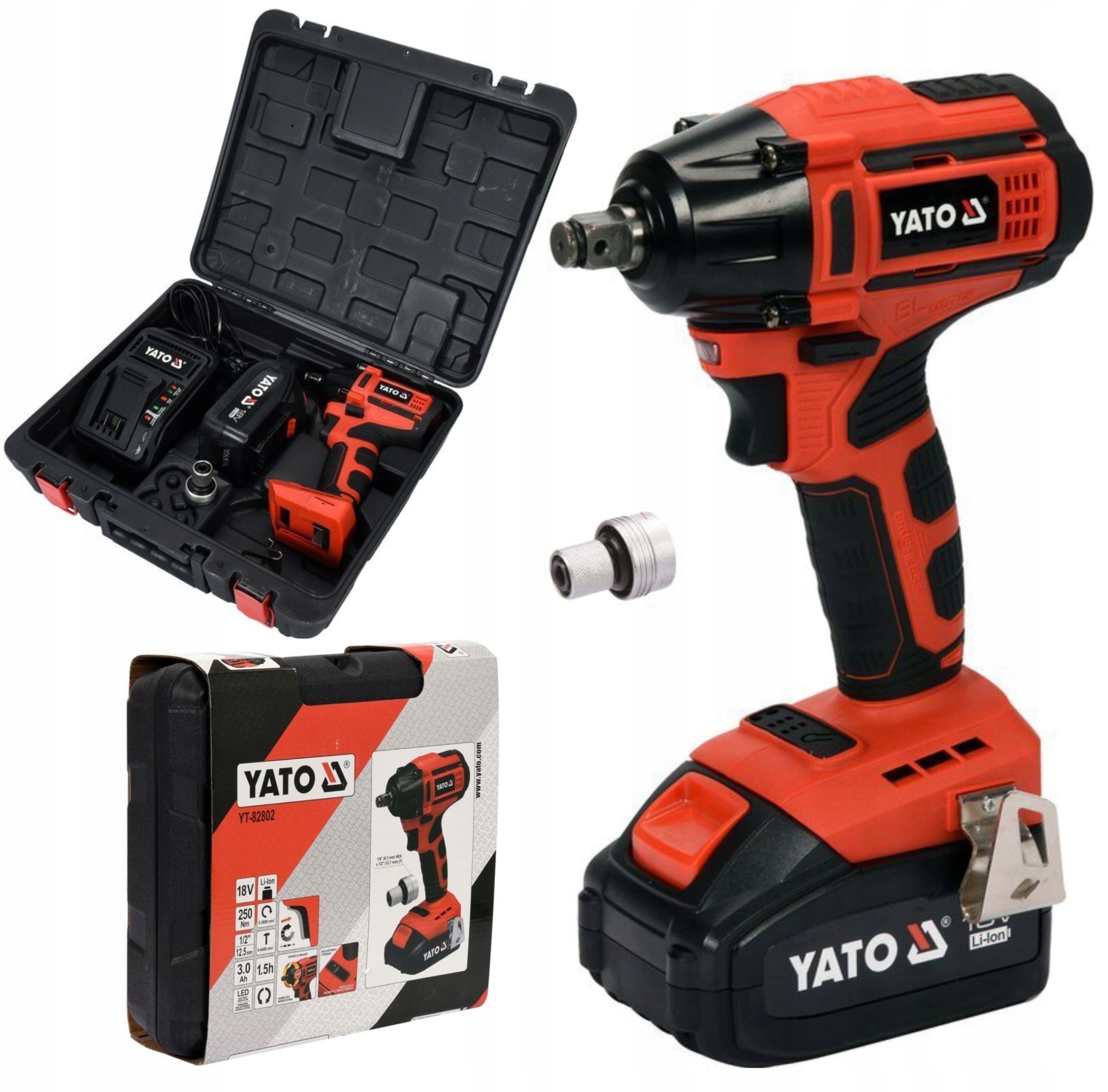 YATO ZAKRĘTARKA UDAROWA KLUCZ 18V BEZSZCZOTKOWA AKUMULATOROWA +3Ah YT-82802