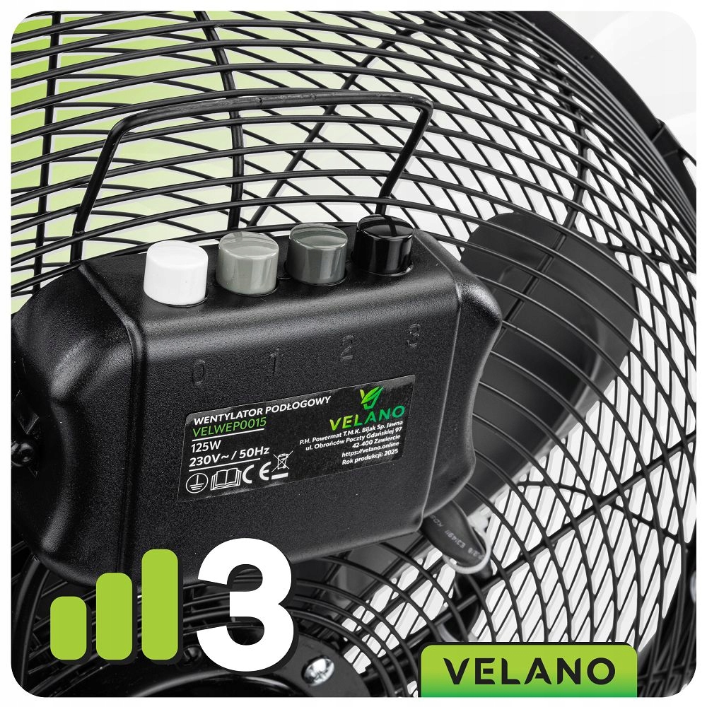 WENTYLATOR PODŁOGOWY PRZEMYSŁOWY WIATRAK BIUROWY MOCNY 50CM PRZENOŚNY 125W