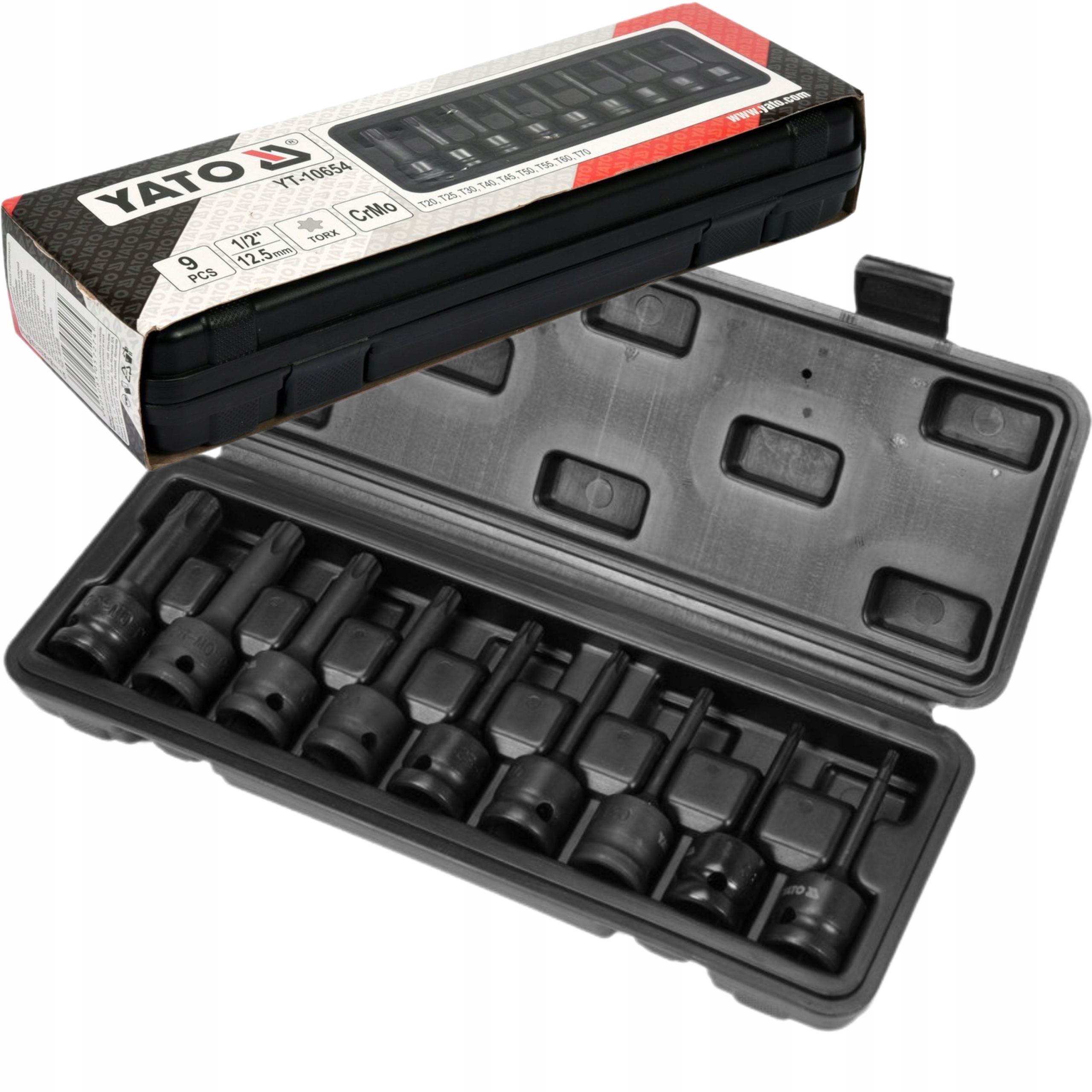 YATO ZESTAW KLUCZE TRZPIENIOWE TORX 1/2" NASADKI UDAROWE WALIZKA YT-10654