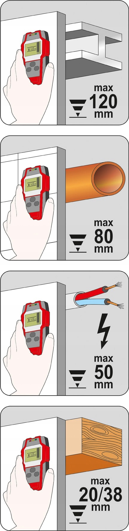YATO YT-73138 WYKRYWACZ PROFILI PRZEWODÓW HIGROMETR POMIAR WILGOTNOŚCI 4w1
