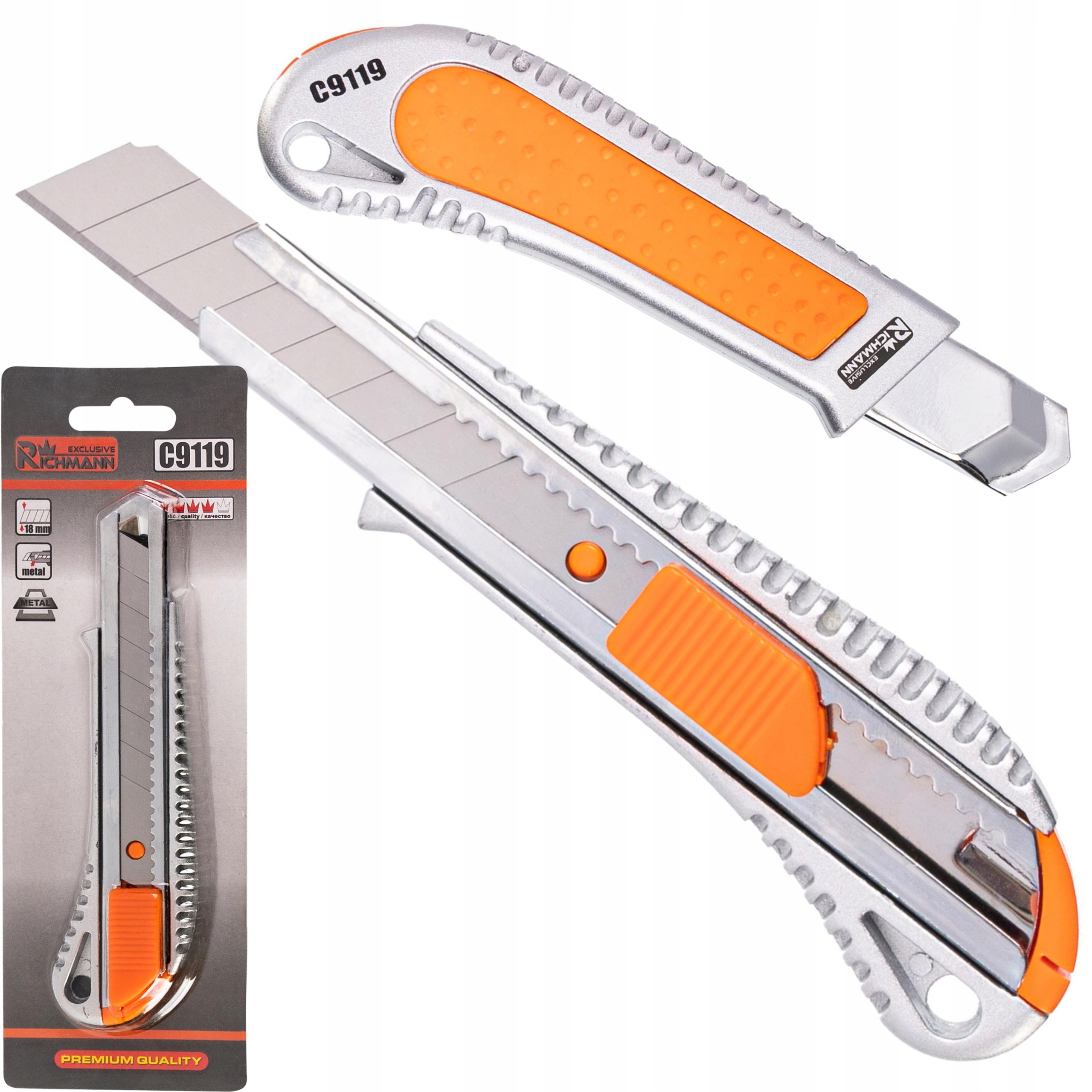 RICHMANN UNIWERSALNY NOŻYK DO TAPET METALOWY 18MM 155mm ANTYPOŚLIZGOWY 9119