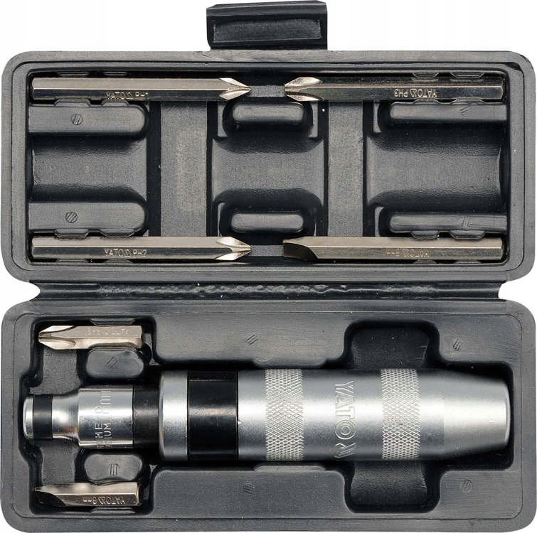 YATO METALOWY WKRĘTAK UDAROWY WYMIENNE KOŃCÓWKI + 6 BITÓW YT-2802 ETUI