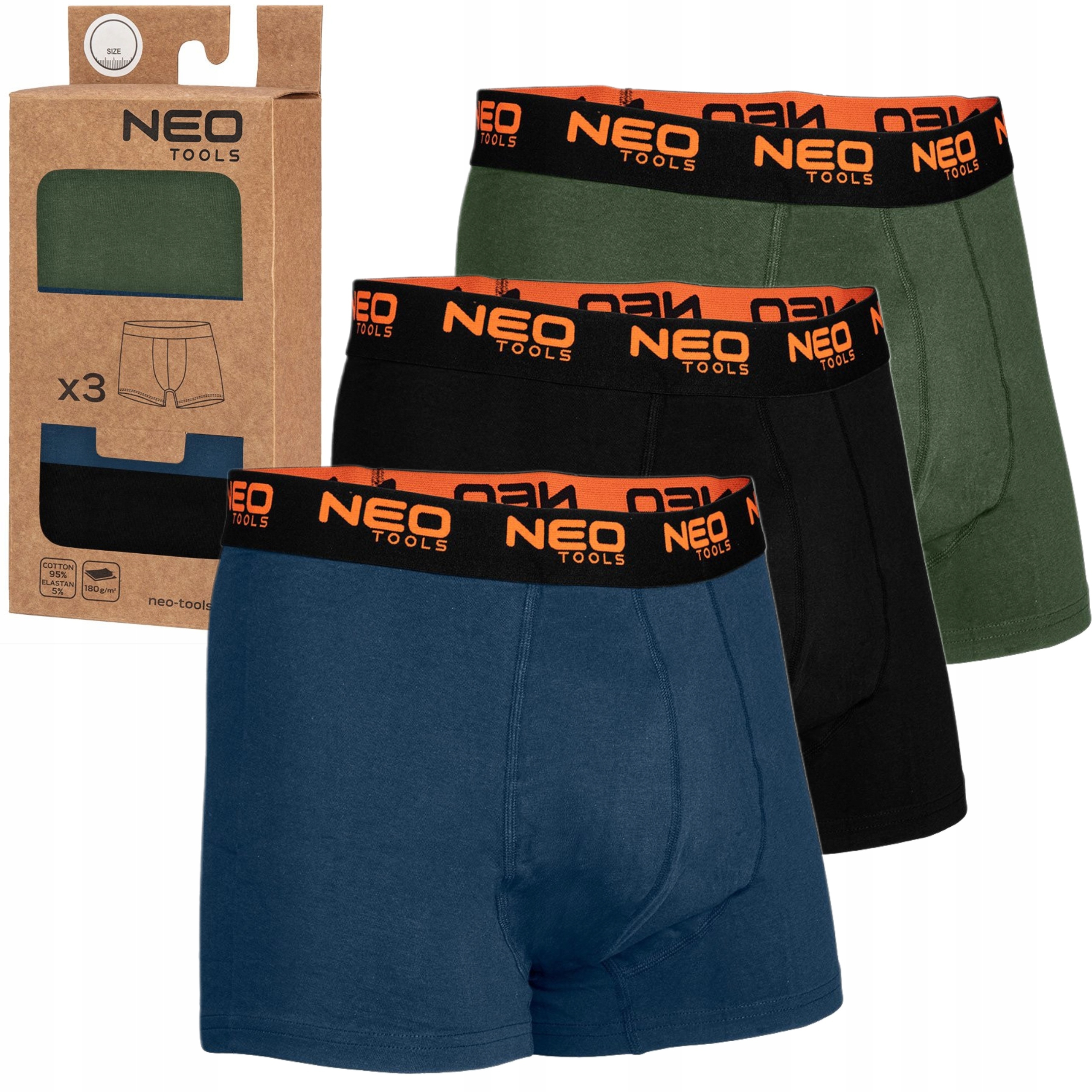 NEO TOOLS BOKSERKI BASIC 2 3-PACK BAWEŁNA 81-678 ROZMIAR M