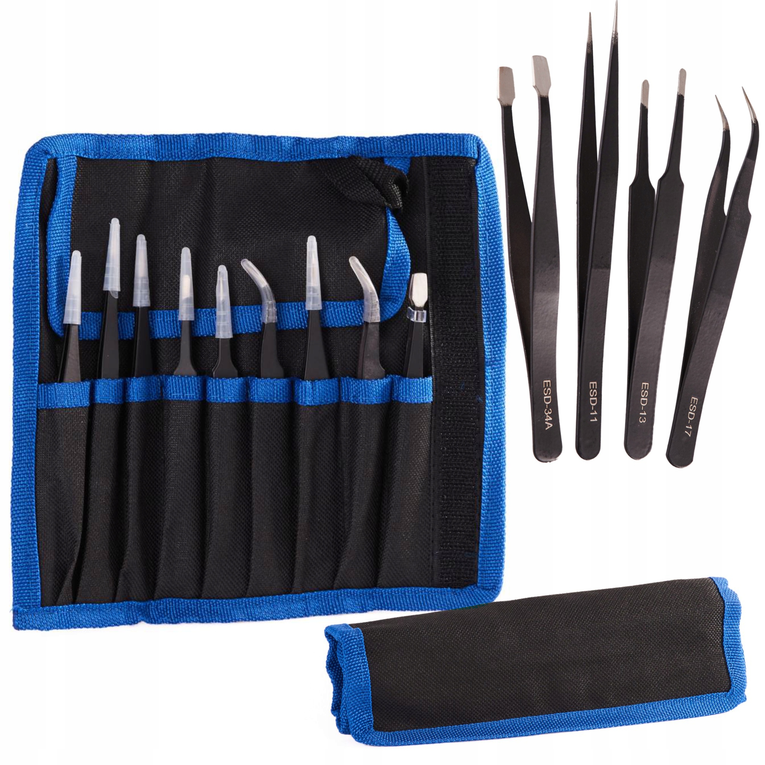 GEKO ZESTAW PĘSET PRECYZYJNYCH METALOWYCH 9 RÓŻNYCH SZT ETUI PŁACHTA G02709