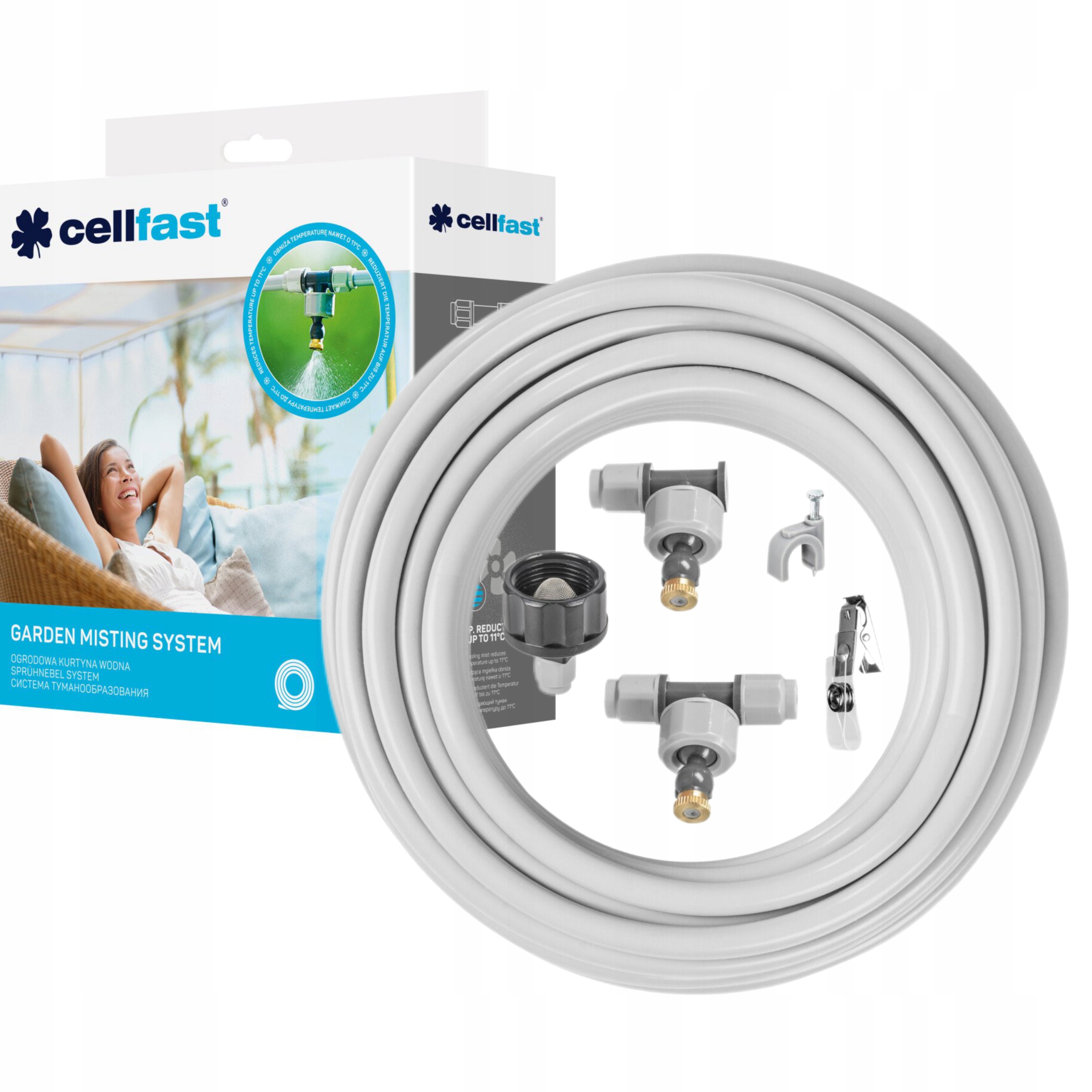 CELLFAST KURTYNA WODNA 15 METRÓW 3/4" ZAMGŁAWIACZ MGIEŁKA ZRASZACZ 7 DYSZ