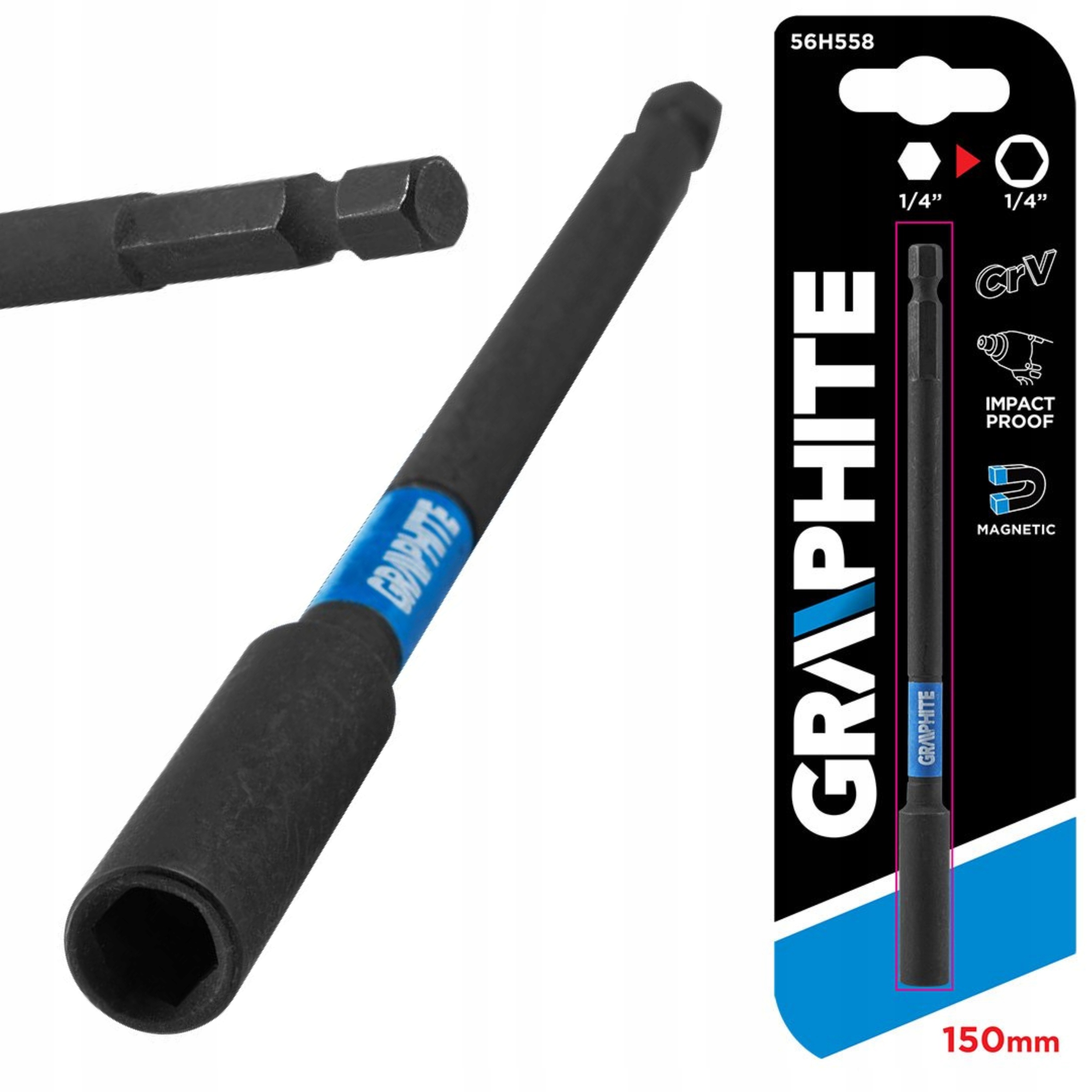GRAPHITE PRZEDŁUŻKA, UCHWYT MAGNETYCZNY DO BITÓW UDAROWY 1/4 HEX 150 MM