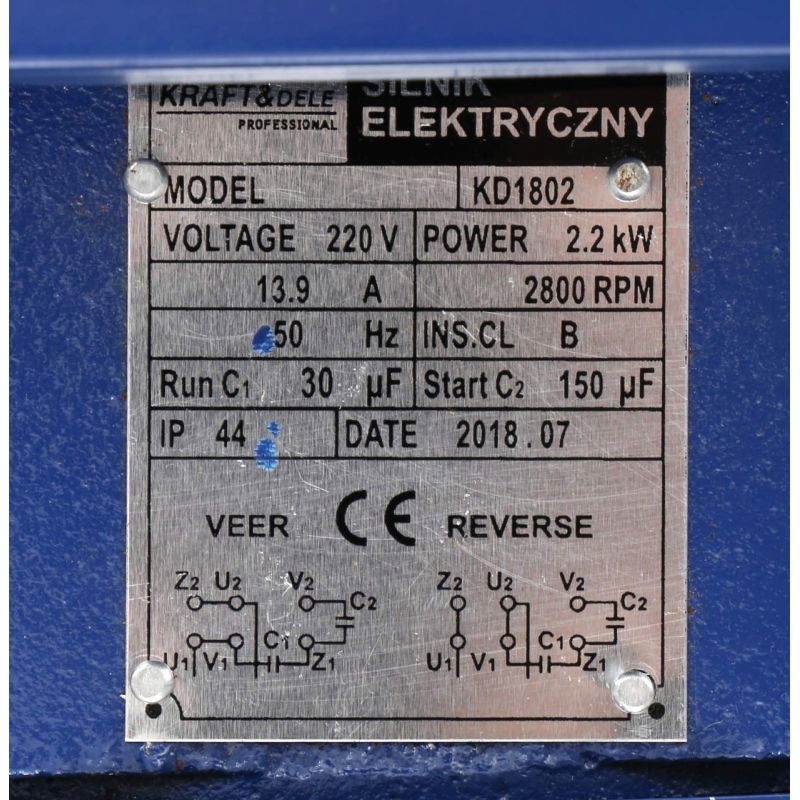 SILNIK ELEKTRYCZNY JEDNOFAZOWY 230V 2810 RPM 3kW KRAFT&DELE KD1804