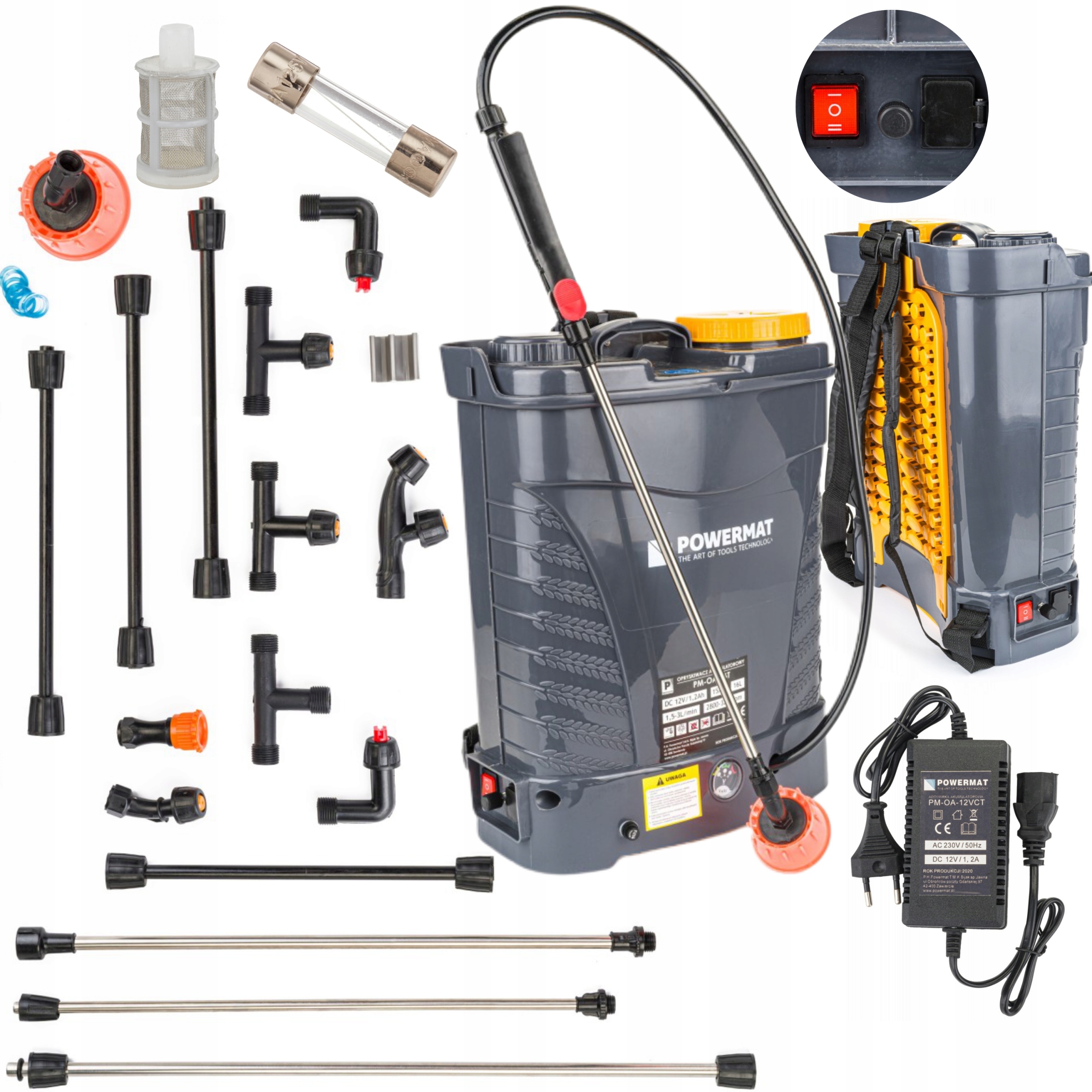 OPRYSKIWACZ AKUMULATOROWY PLECAKOWY CIŚNIENIOWY POWERMAT 16L ZESTAW 4 DYSZE