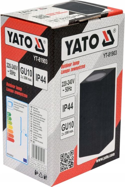 YATO LAMPA ŚCIENNA ZEWNĘTRZNA CZARNA ALUMINIOWA 2XGU10 KWADRATOWA YT-81903