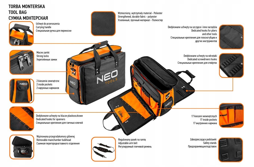 NEO ORGANIZER TORBA NARZĘDZIOWA MONTERSKA DLA ELEKTRYKA 44x33cm 84-308