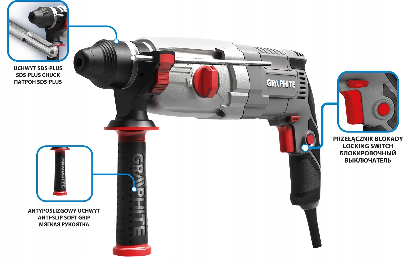 GRAPHITE MŁOTOWIERTARKA WIERTARKA MŁOT UDAROWY SDS+ 800W 2,8J 58G538 WALIZK