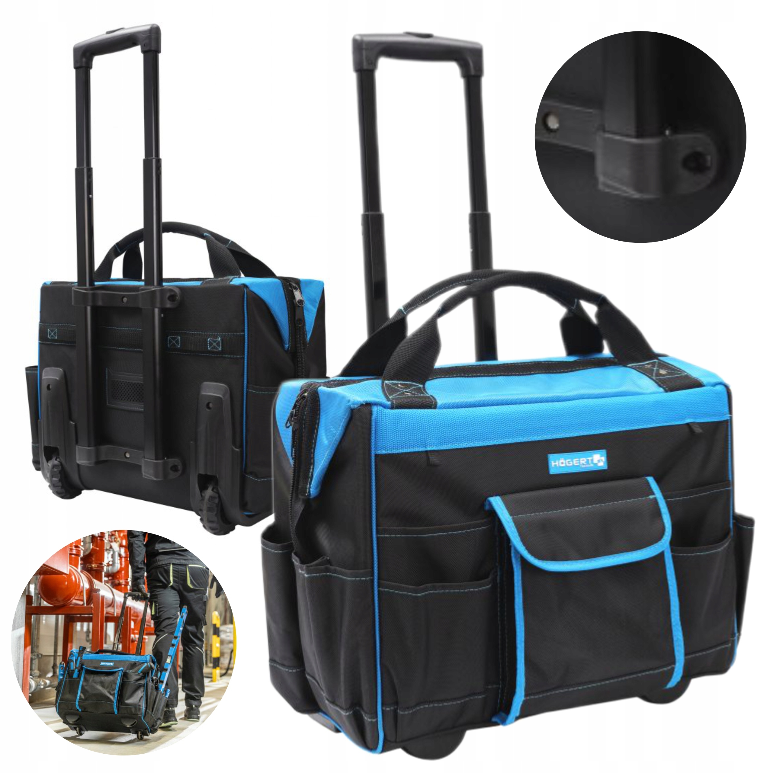 HOEGERT TORBA MONTERSKA NA KÓŁKACH 44x25x41cm 1680D 10 KIESZENI HT7G216