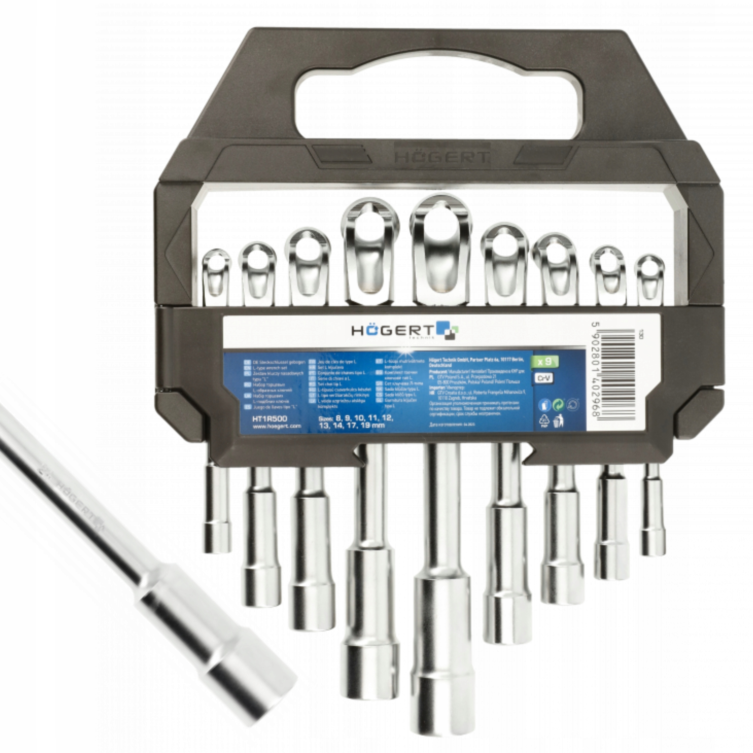 HOGERT KOMPLET ZESTAW KLUCZY NASAD. FAJKOWYCH TYPU L 9szt. 8 -19mm HT1R500