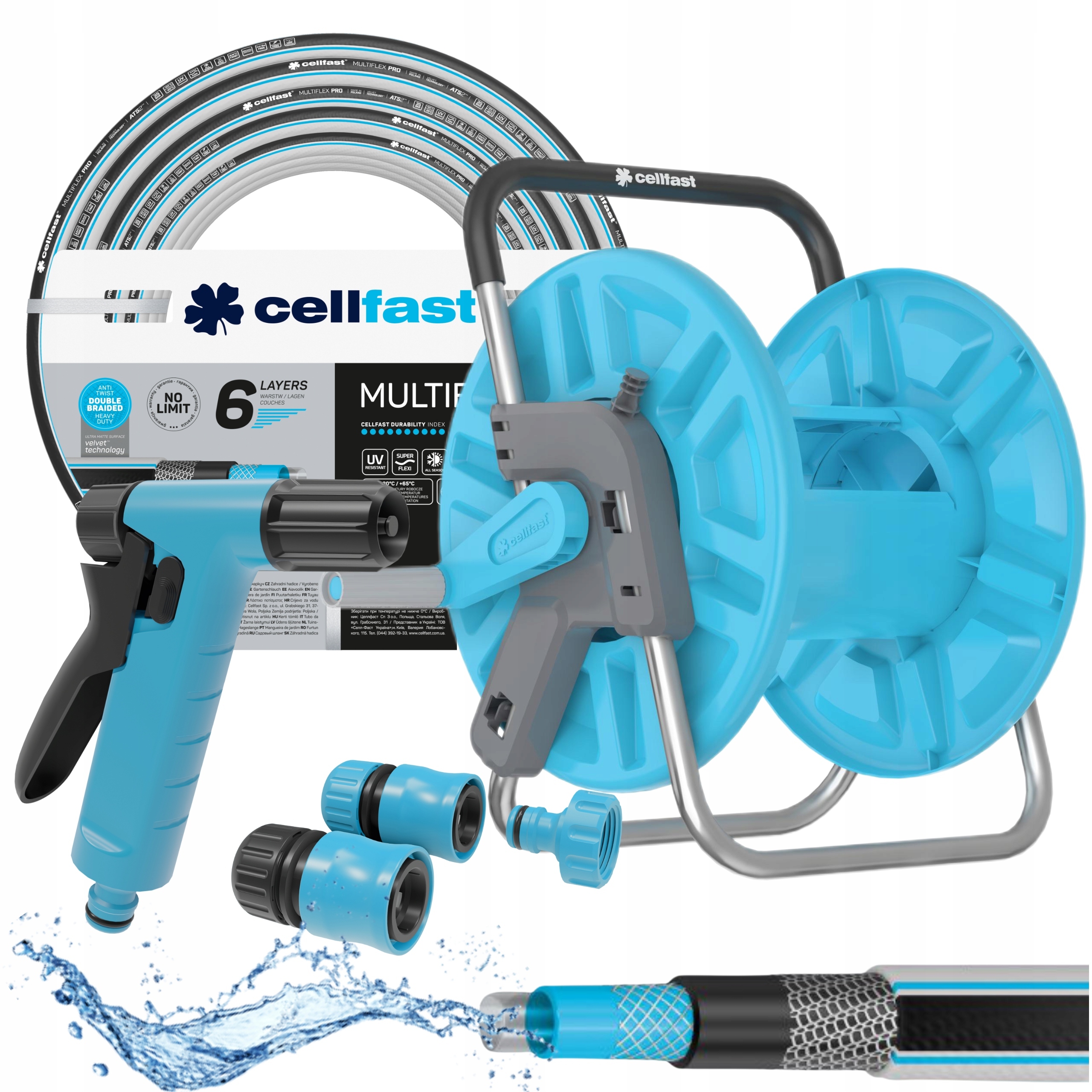 ZESTAW MULTIFLEX PRO STOJAK +WĄŻ OGRODOWY 6-W 3/4" 20M +ZRASZACZ 3xZŁĄCZKA