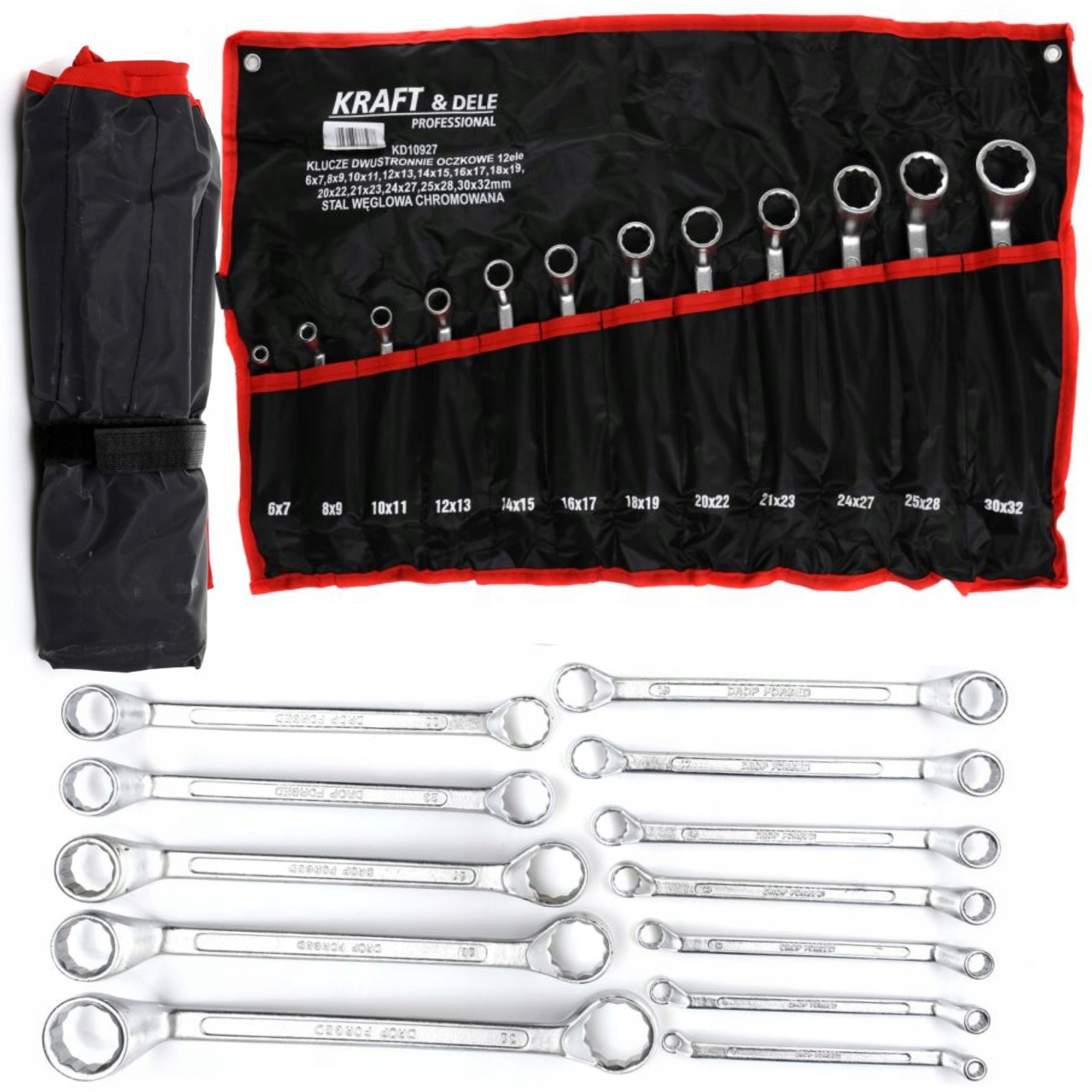 ZESTAW KLUCZY OCZKOWYCH ODGIĘTYCH 12 ELEMENTÓW 6-32MM GIĘTE + PŁACHTA