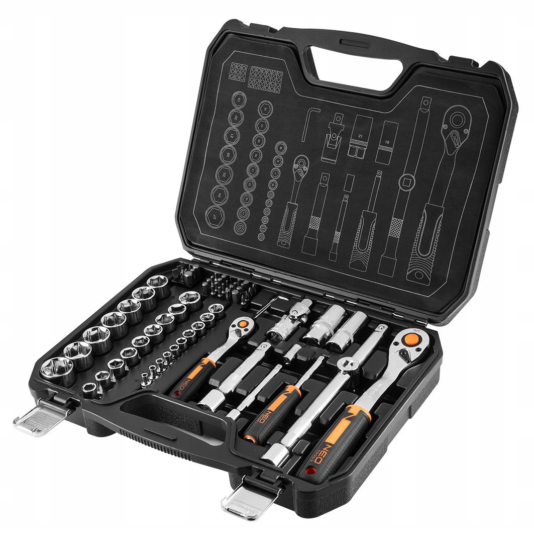 NEO ZESTAW KLUCZE NASADOWE 1/2" 1/4" 73elem CRV BITY TORX NASADKI WALIZKA