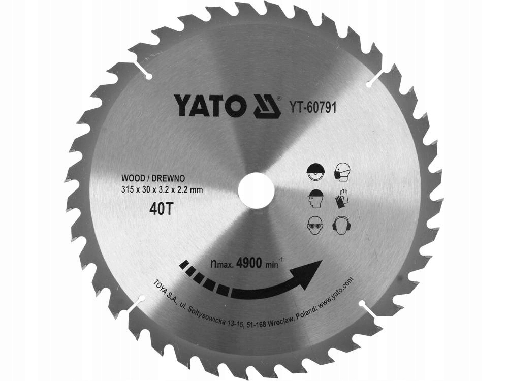 YATO TARCZA WIDIOWA ZĘBY Z WĘGLIKA WOLFRAMU DO DREWNA 315X30MM 40T YT-60791