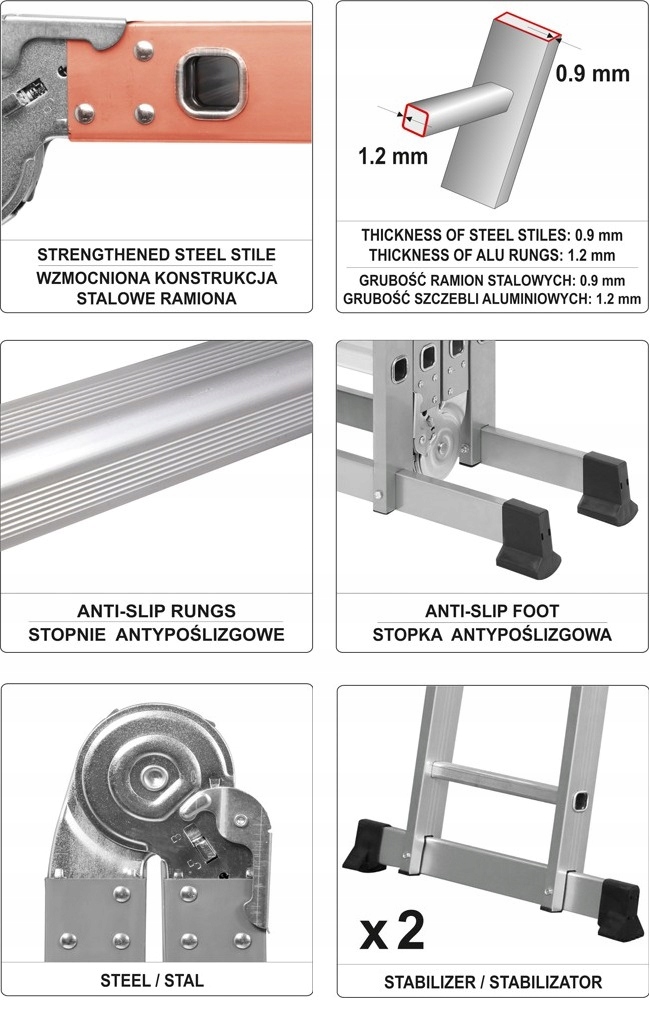 DRABINA WIELOFUNKCYJNA 5W1 4X3 SKŁADANA 150KG 3,4M